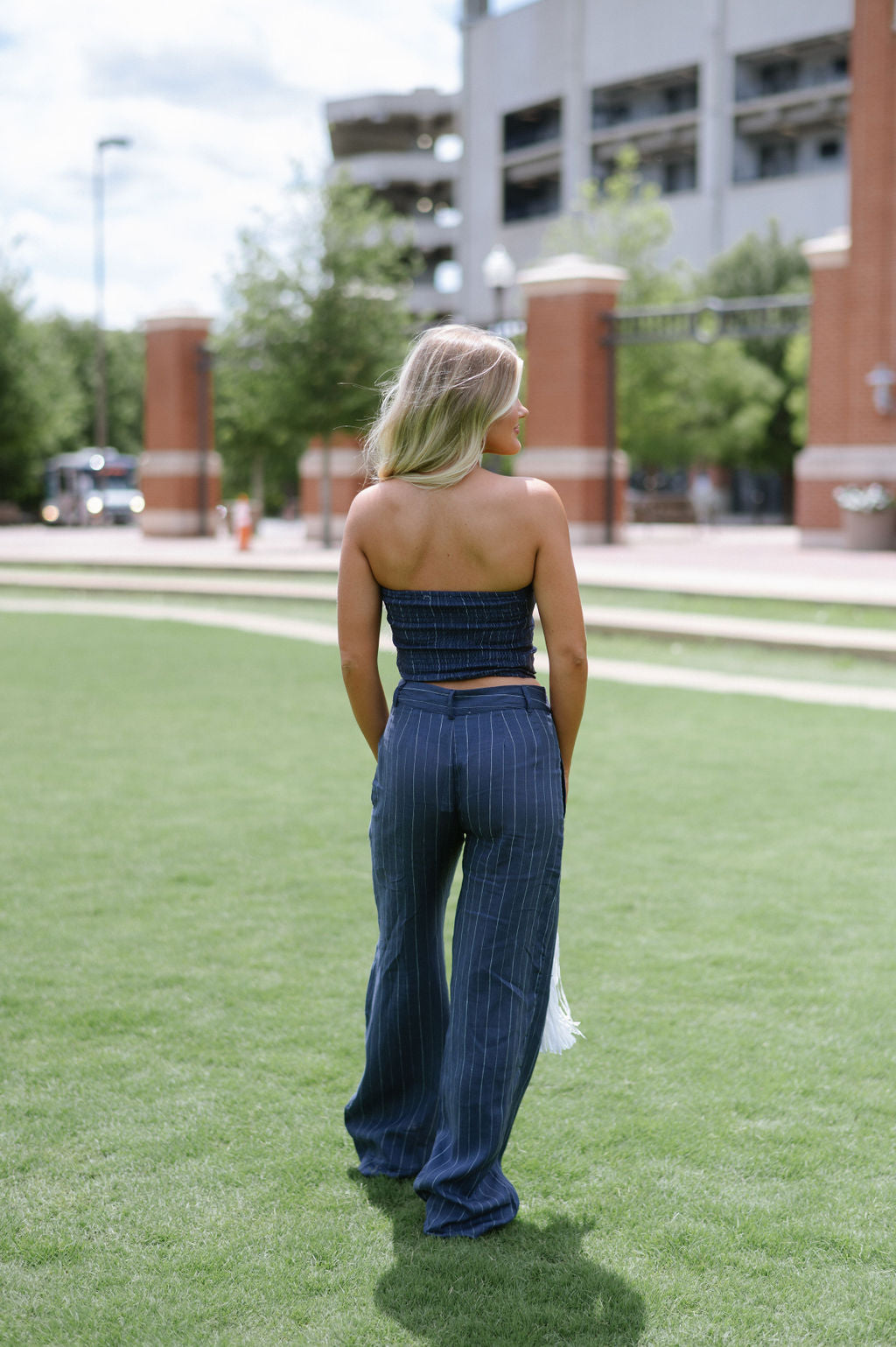 Melony Striped Pants Set-Navy/White