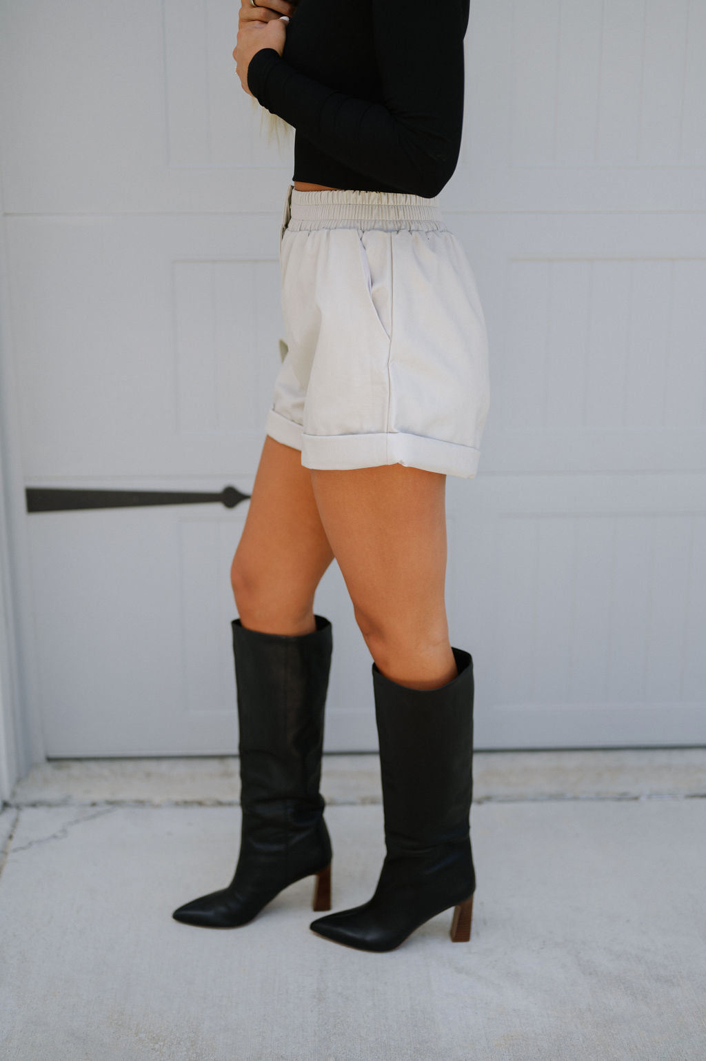 Pearl Faux Leather Shorts-Dove