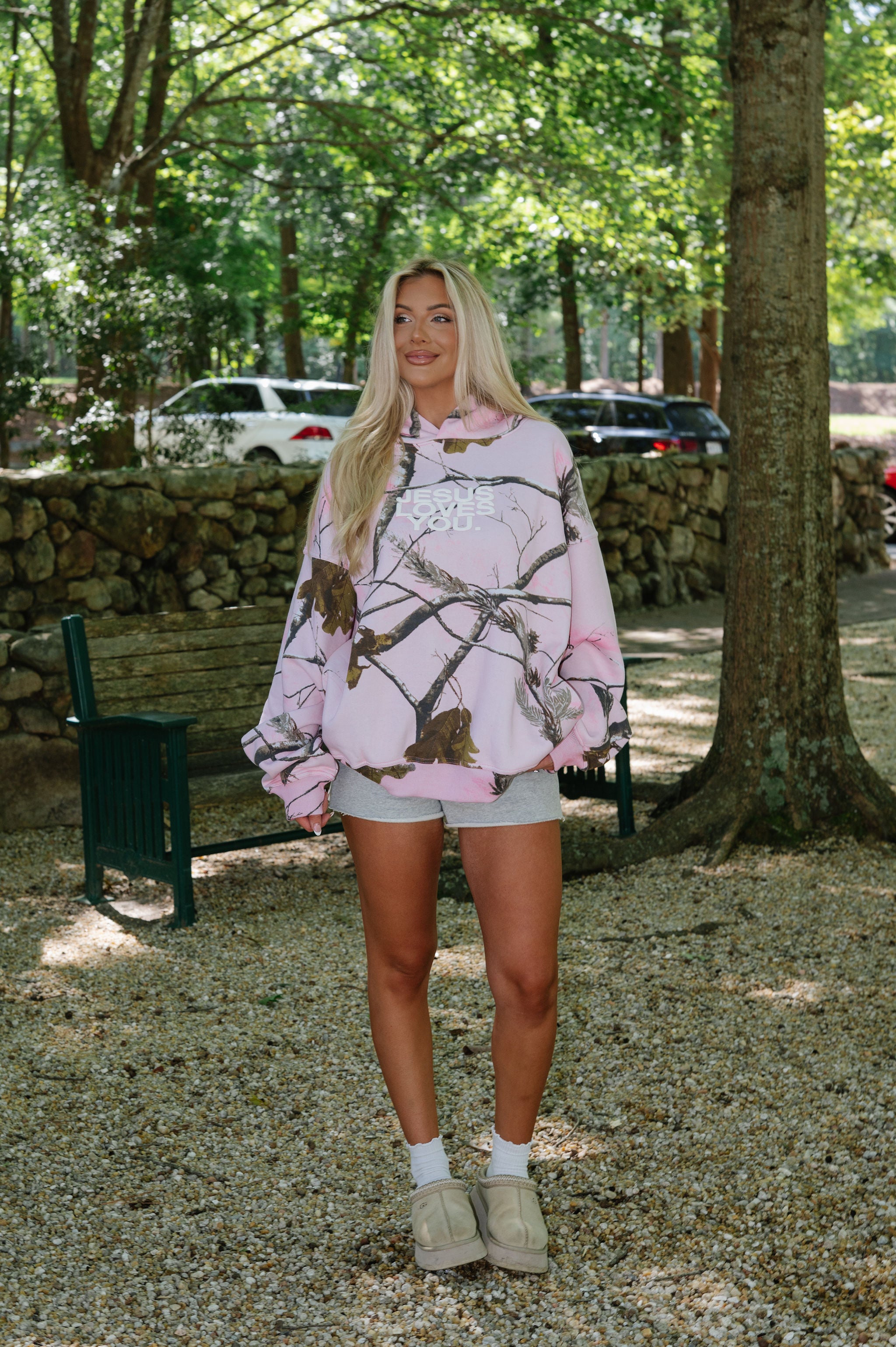 "Jesus Loves You" Woodland Hoodie-Pink Camo