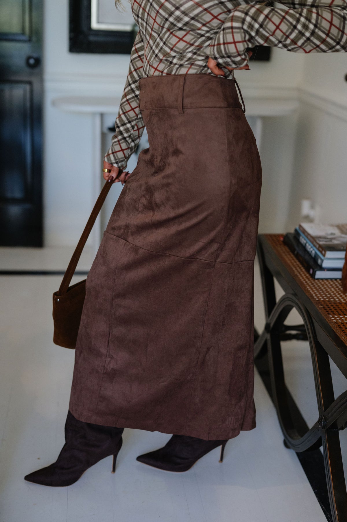 Drew Faux Suede Midi Skirt-Espresso