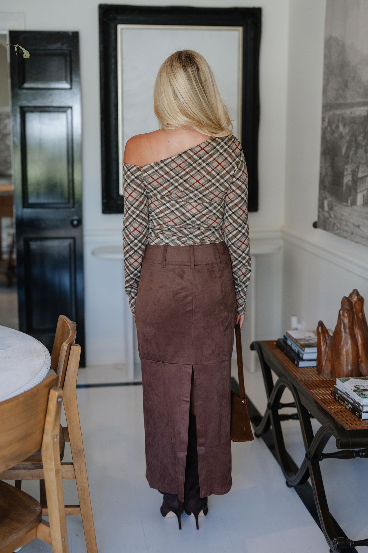 Drew Faux Suede Midi Skirt-Espresso