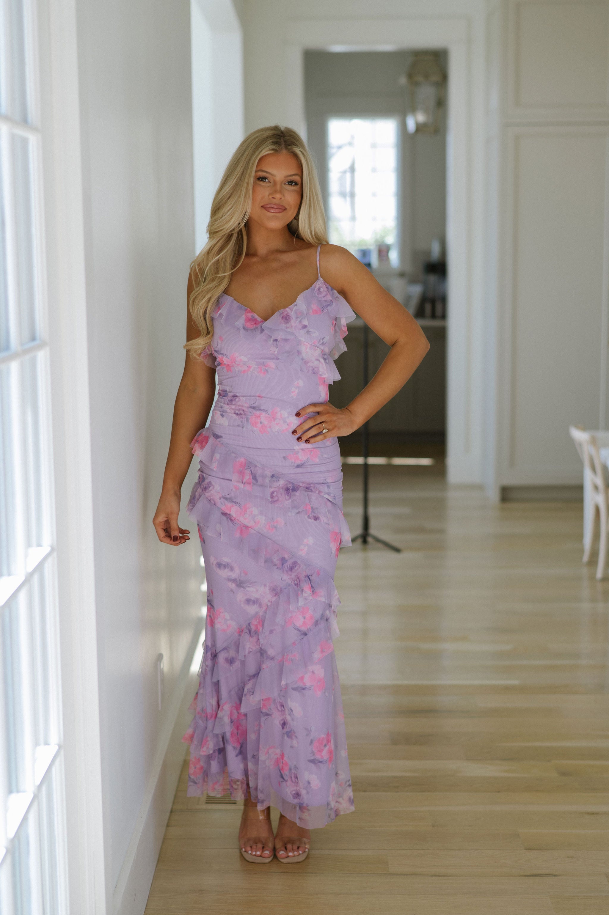 Mermaid Ruffle Maxi Dress-Lavender