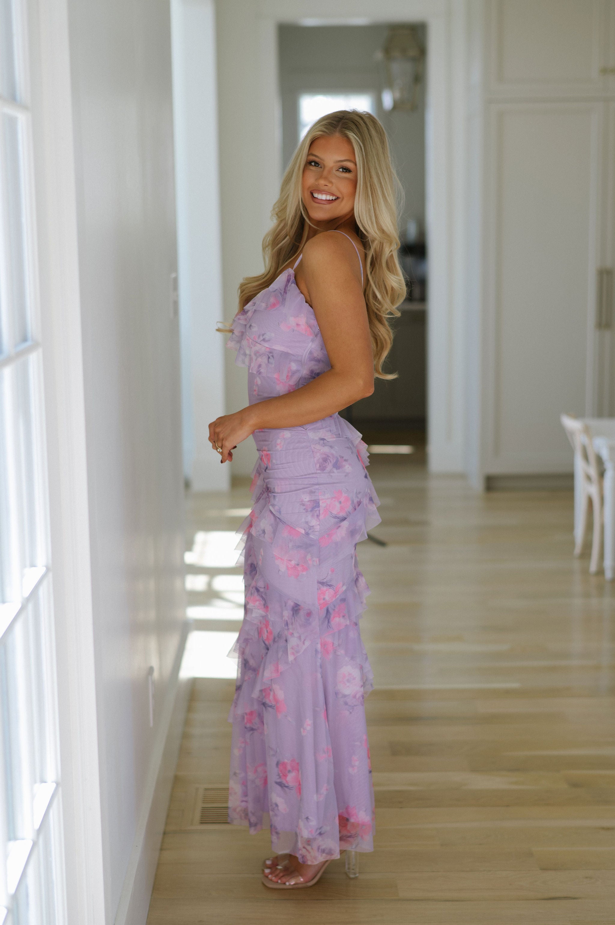 Mermaid Ruffle Maxi Dress-Lavender