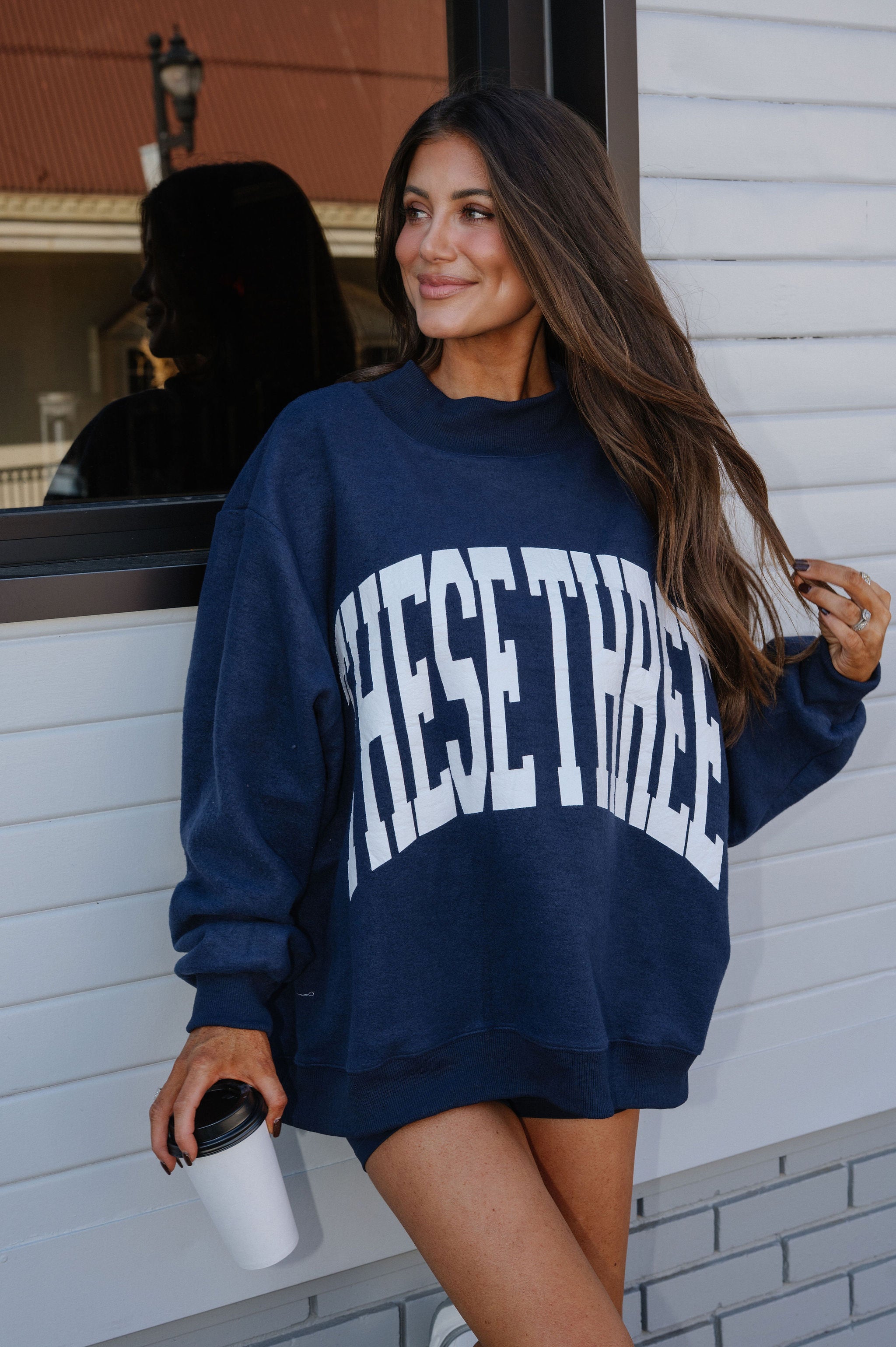 Mock Neck "These Three" Sweatshirt- Navy