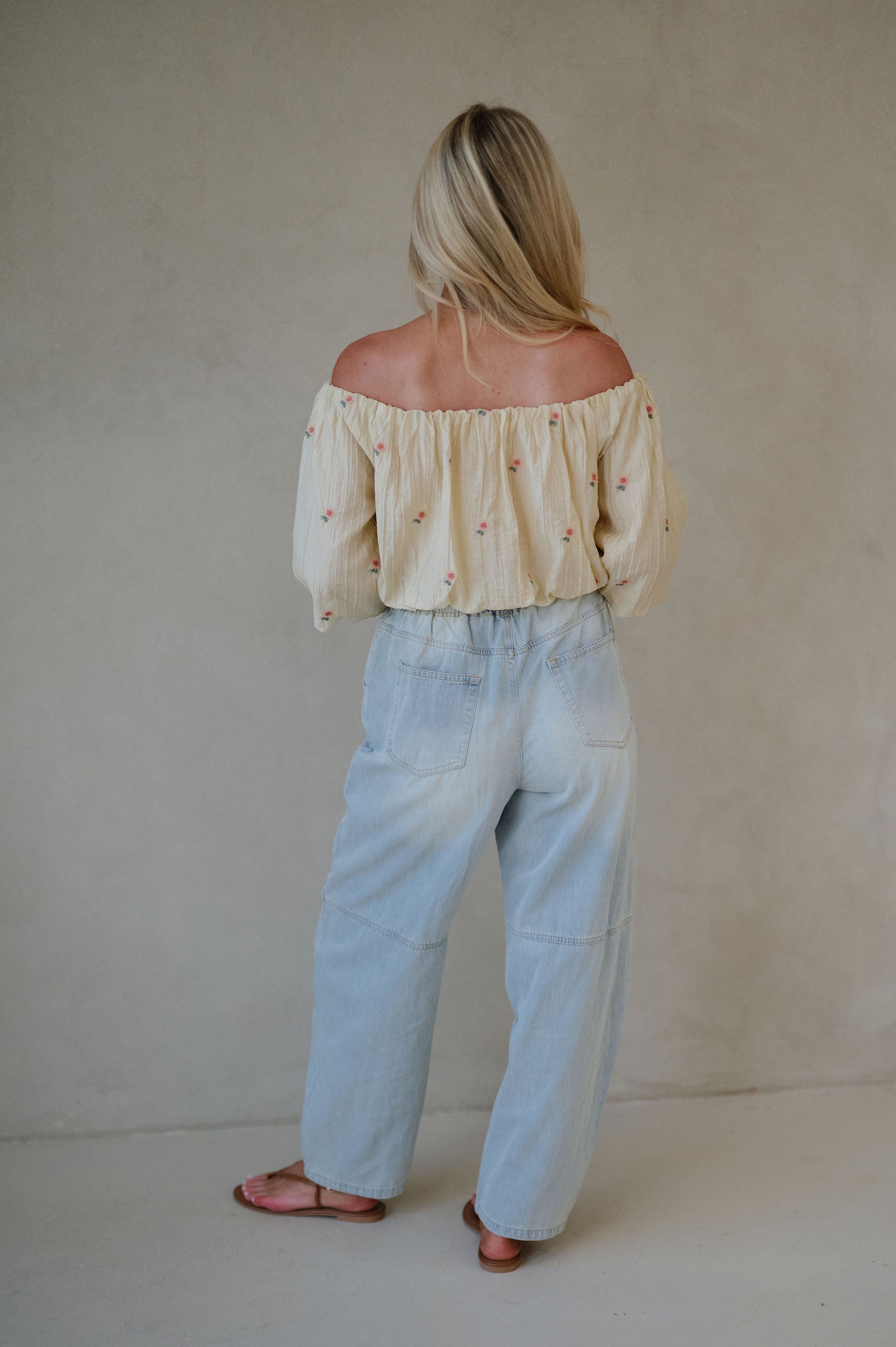 Floral OTS Embroidered Blouse-Light Yellow