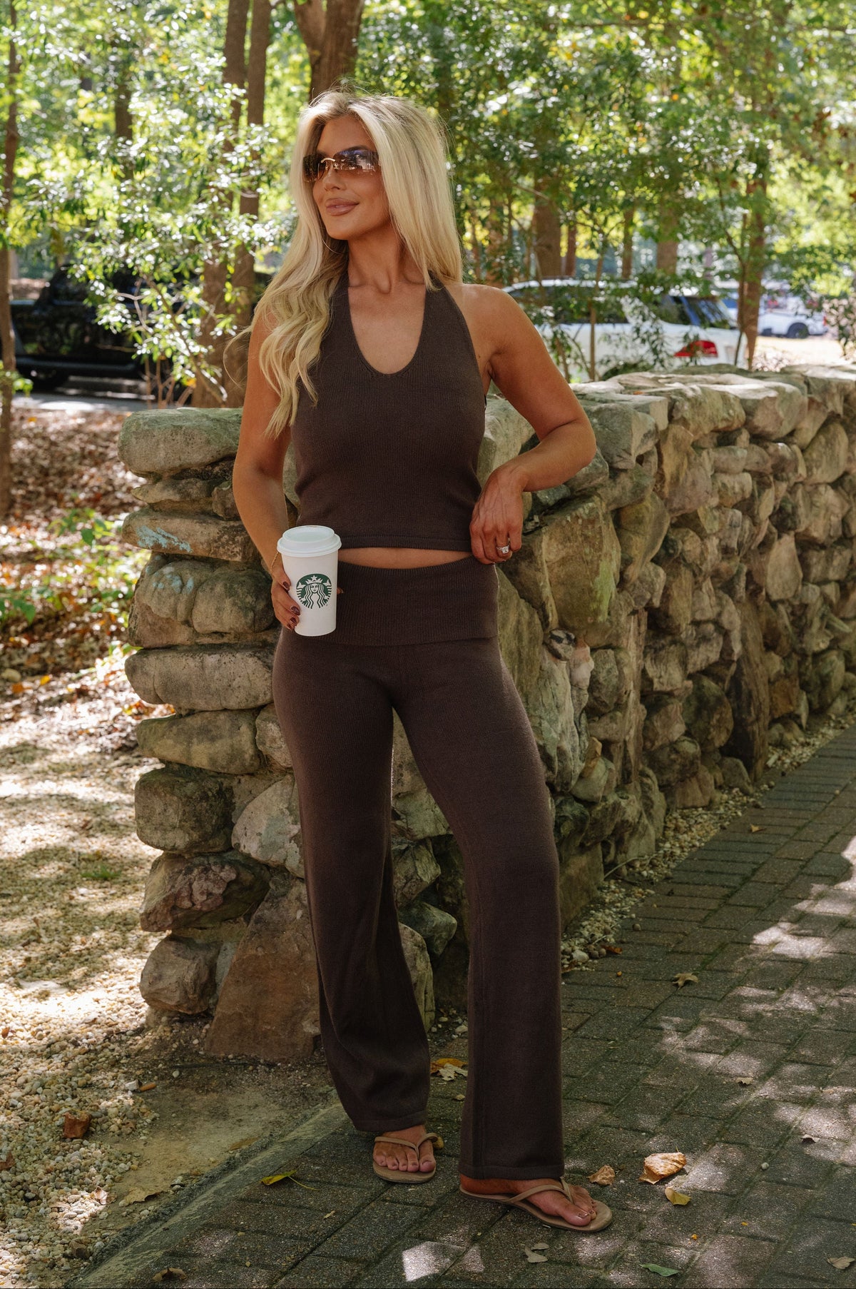 Frannie Knit Pants Set-Brown