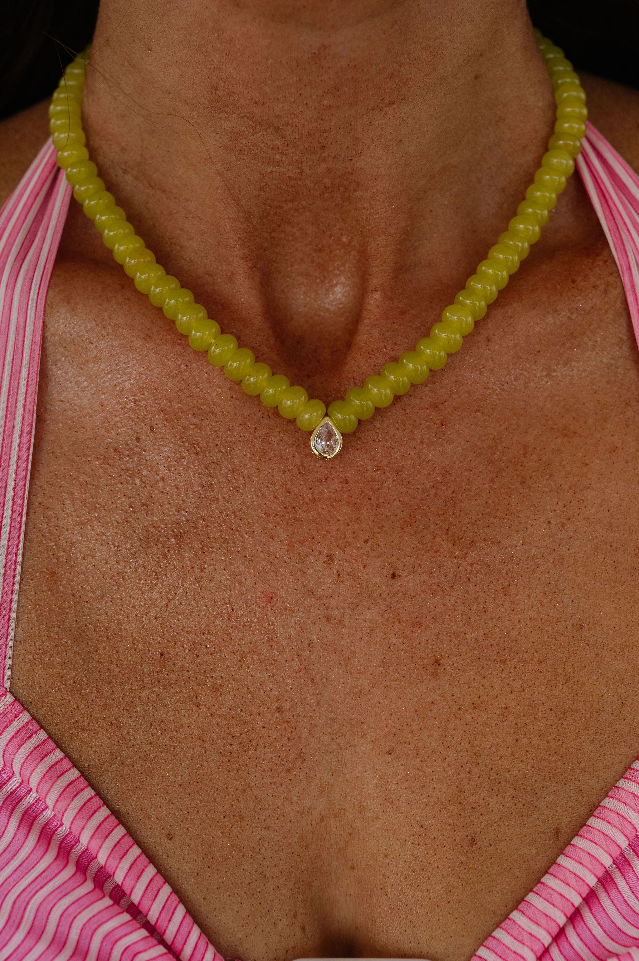 Dori Teardrop Beaded Necklace-Green