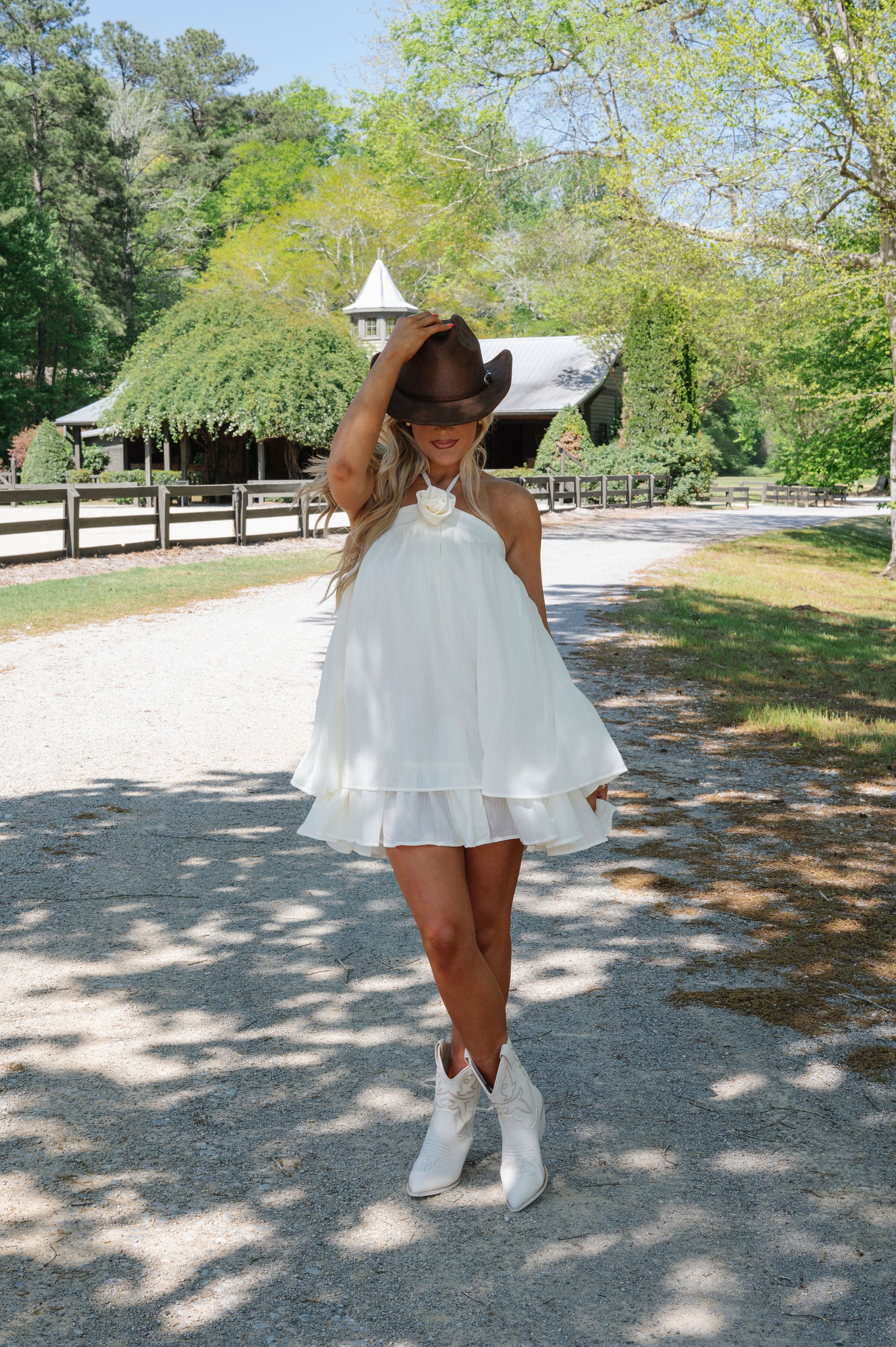 West Rosette Dress-Ivory