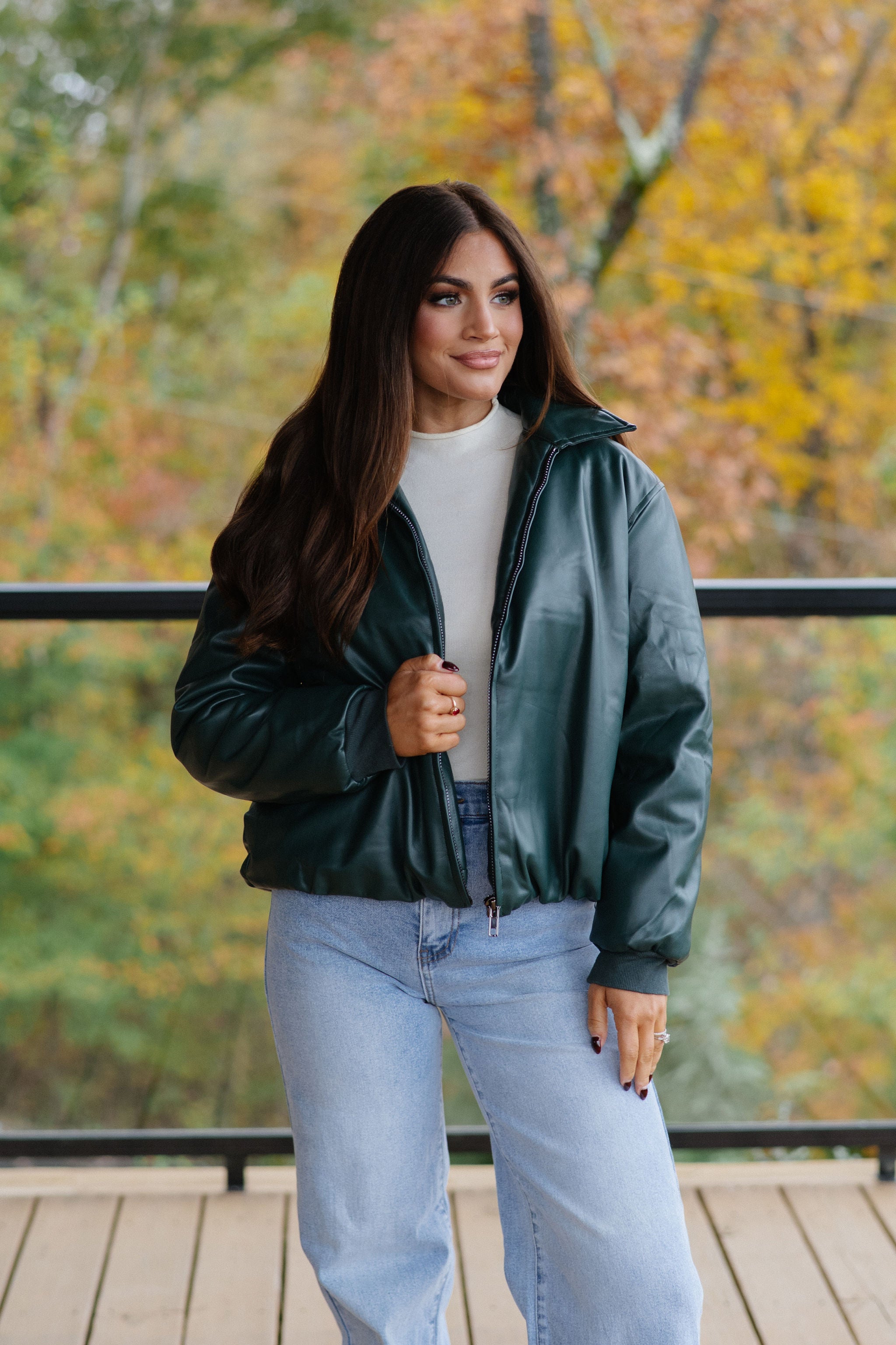 Hollow Bomber Jacket-Hunter Green