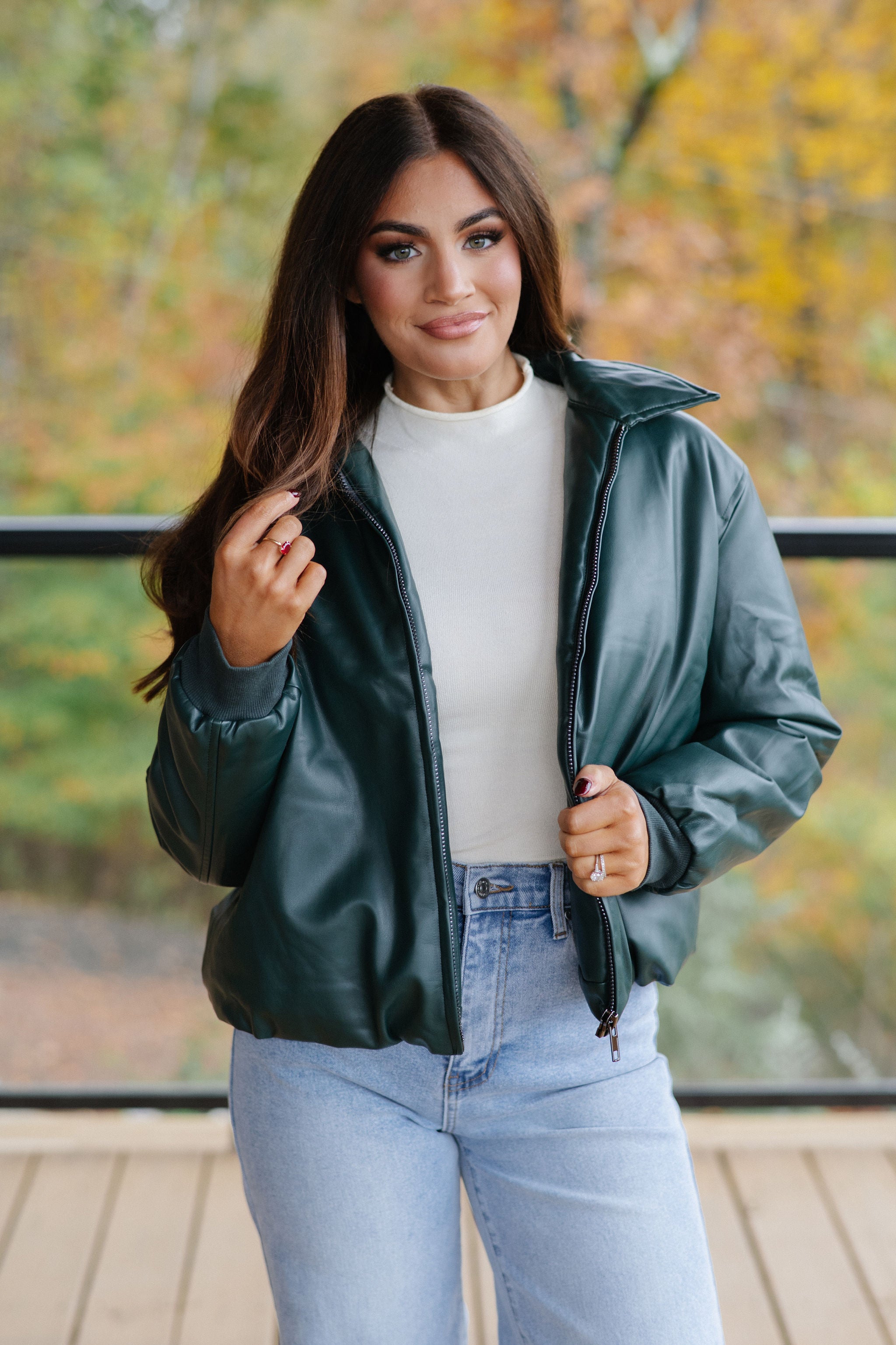 Hollow Bomber Jacket-Hunter Green