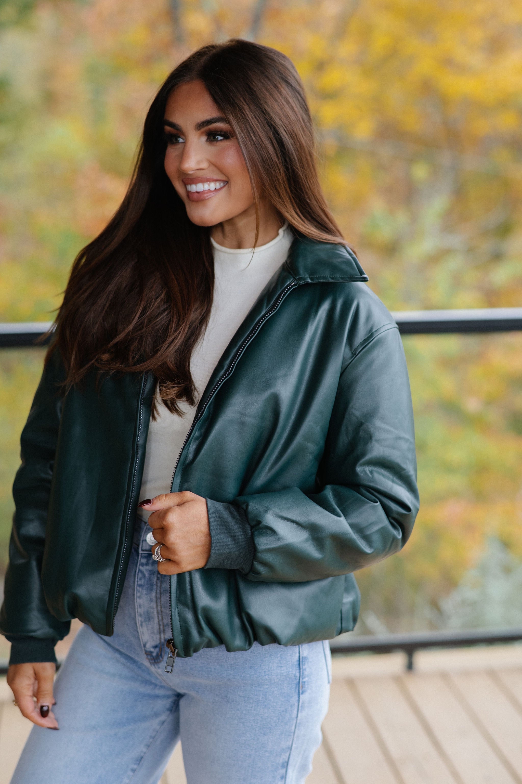 Hollow Bomber Jacket-Hunter Green