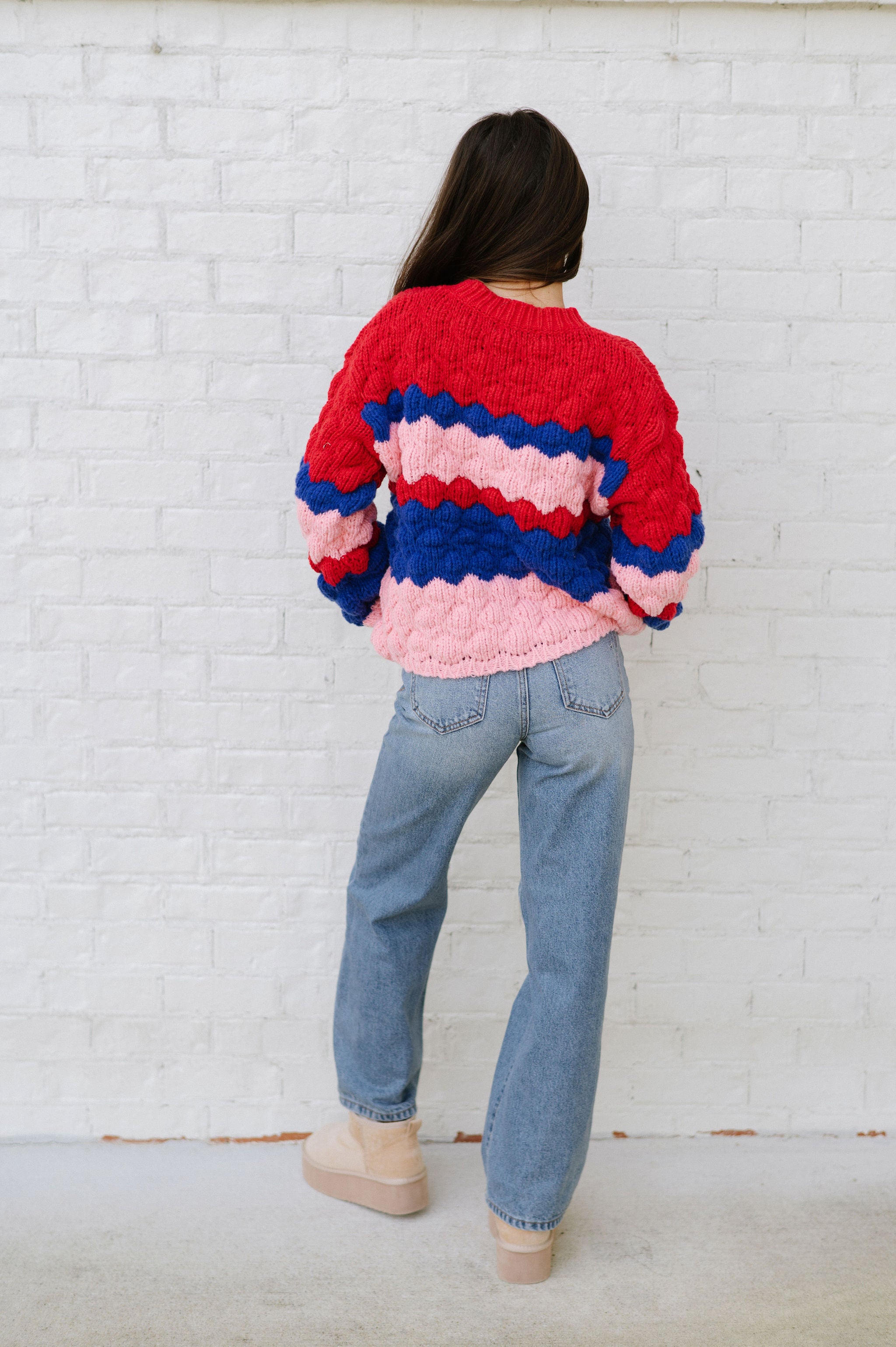 Colorblock Textured Sweater-Pink Multi