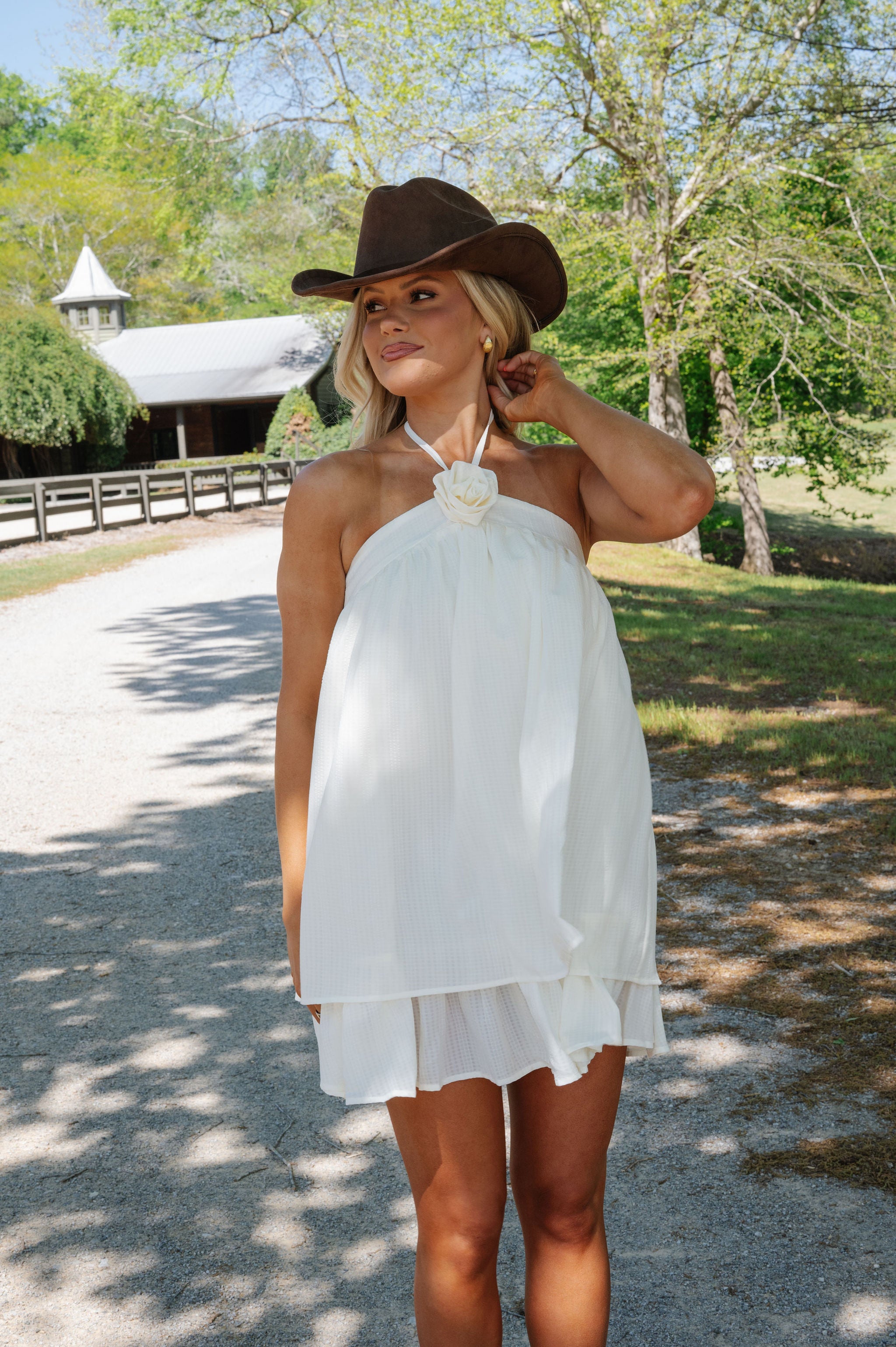 West Rosette Dress-Ivory