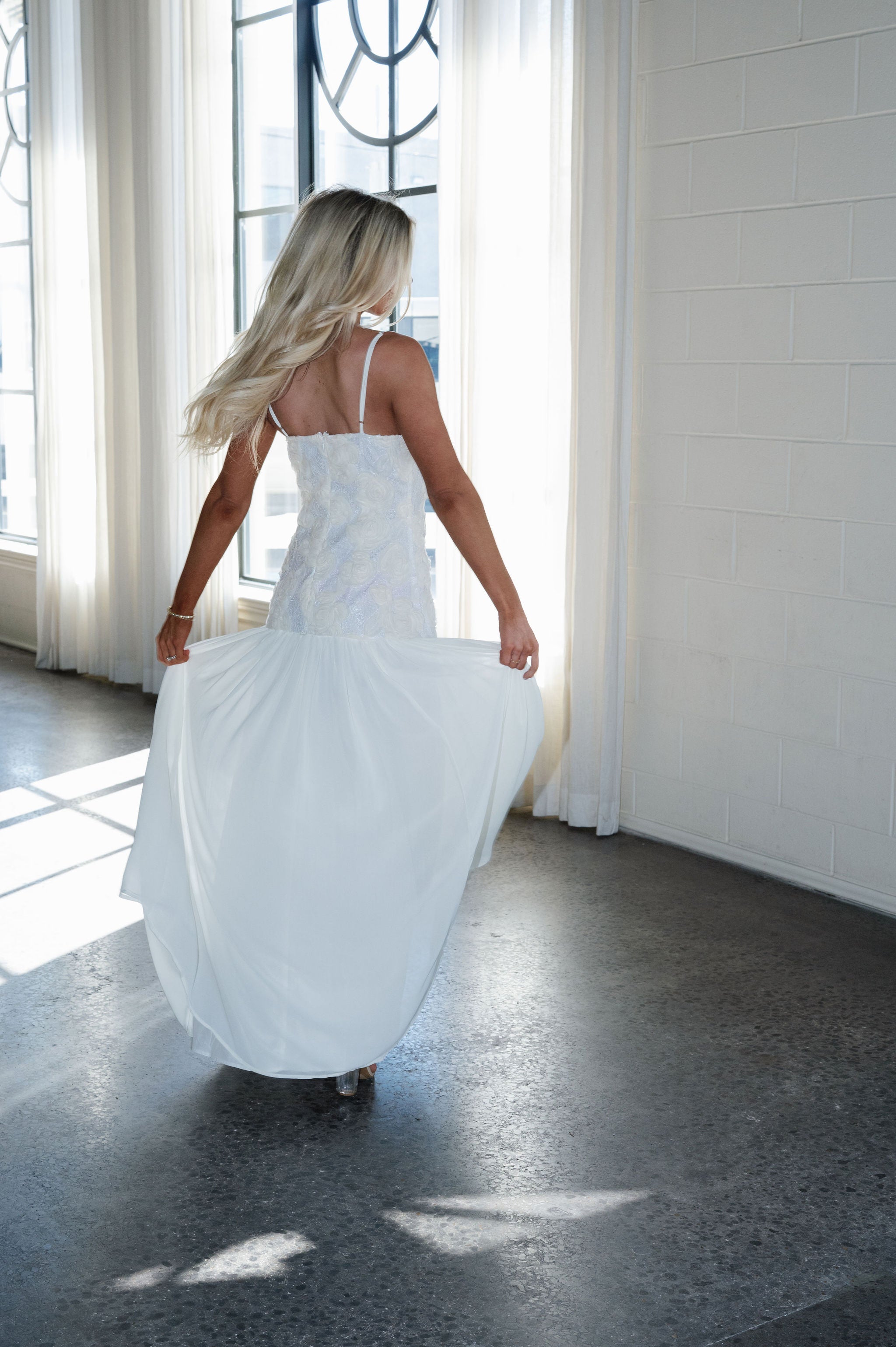 Elegant Rose Textured Maxi Dress-Ivory