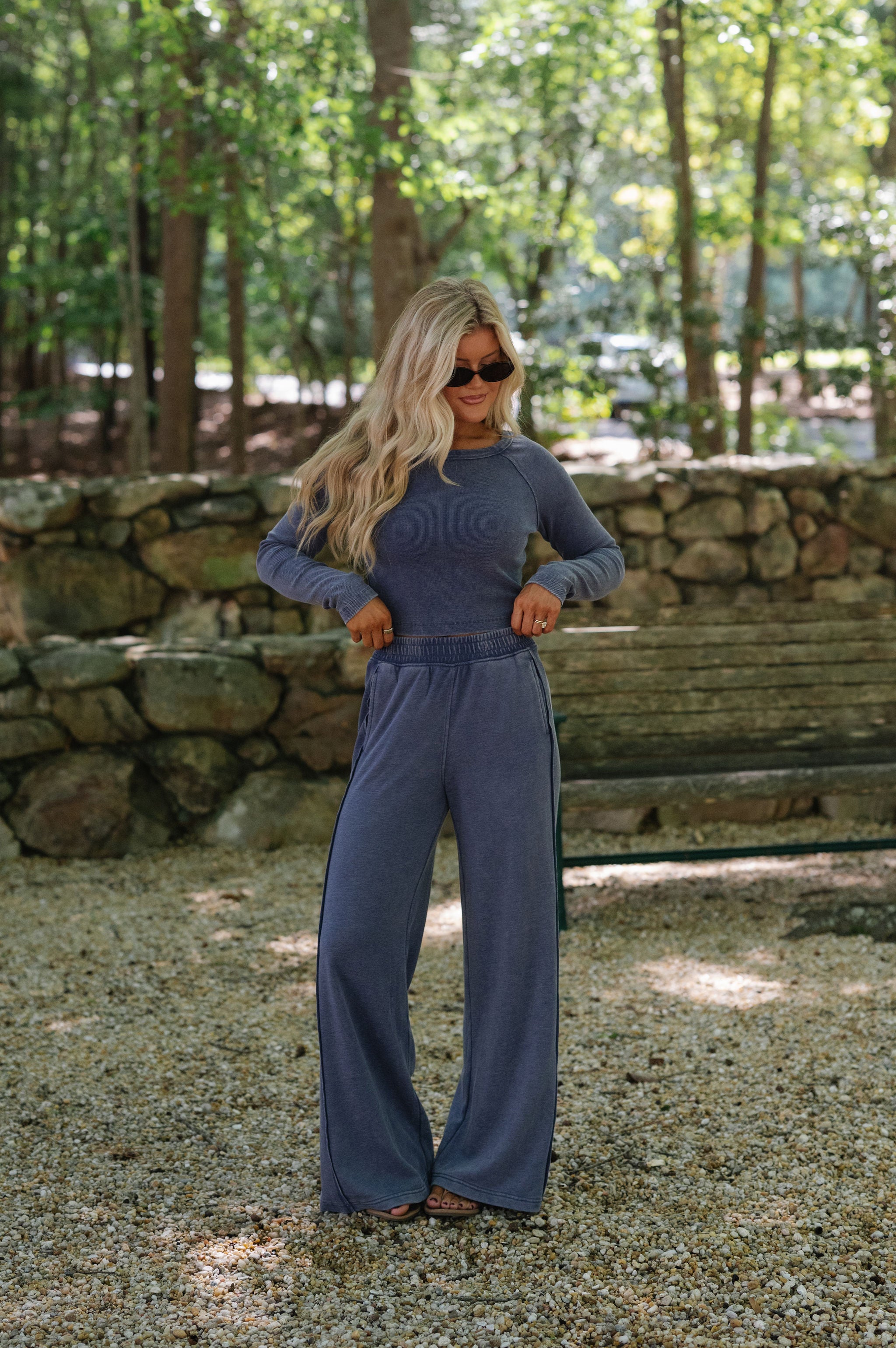 Harleigh Mineral Washed French Terry Set-Navy