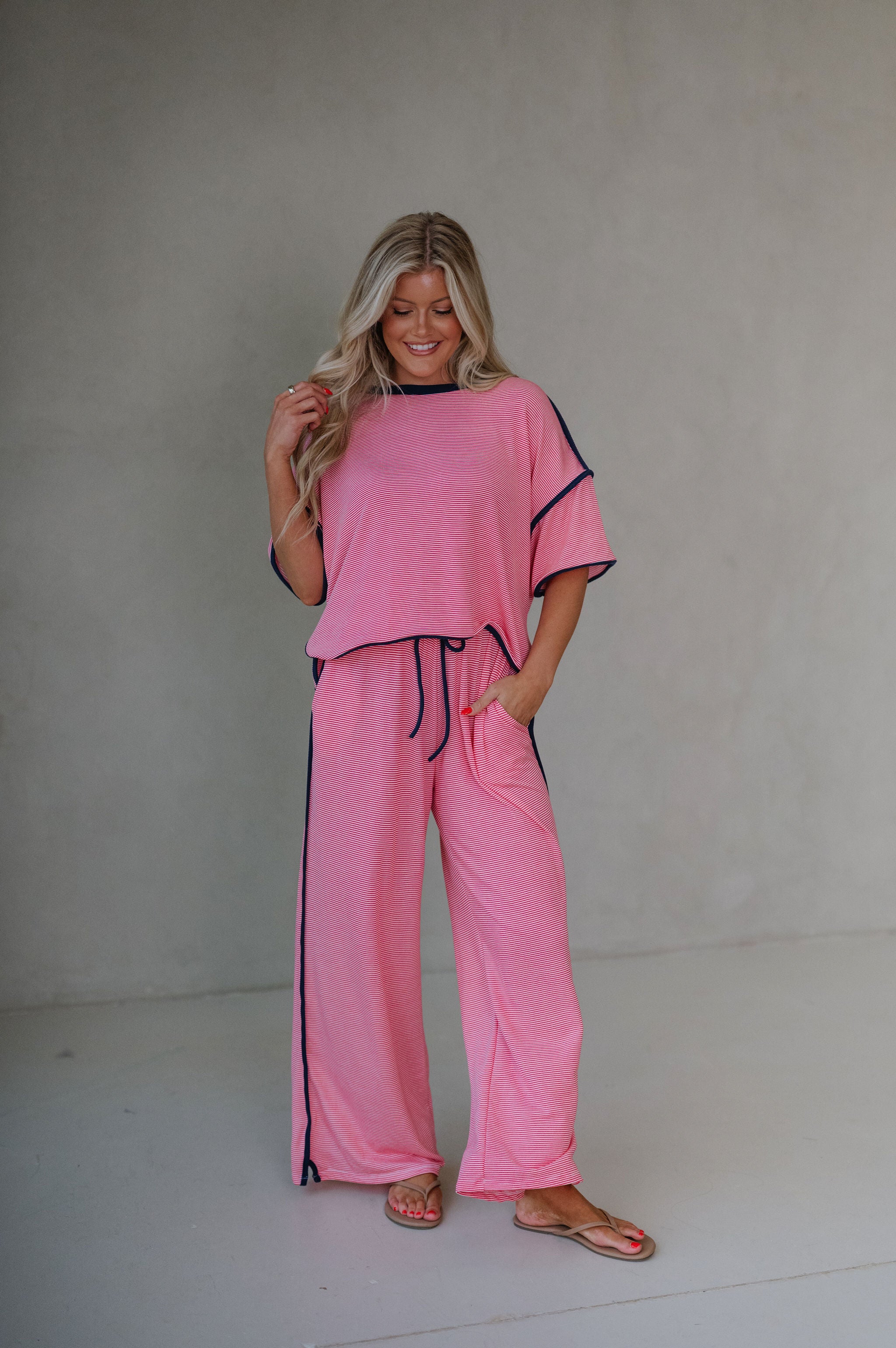 Ollie Contrast Wide Leg Pants Set-Watermelon