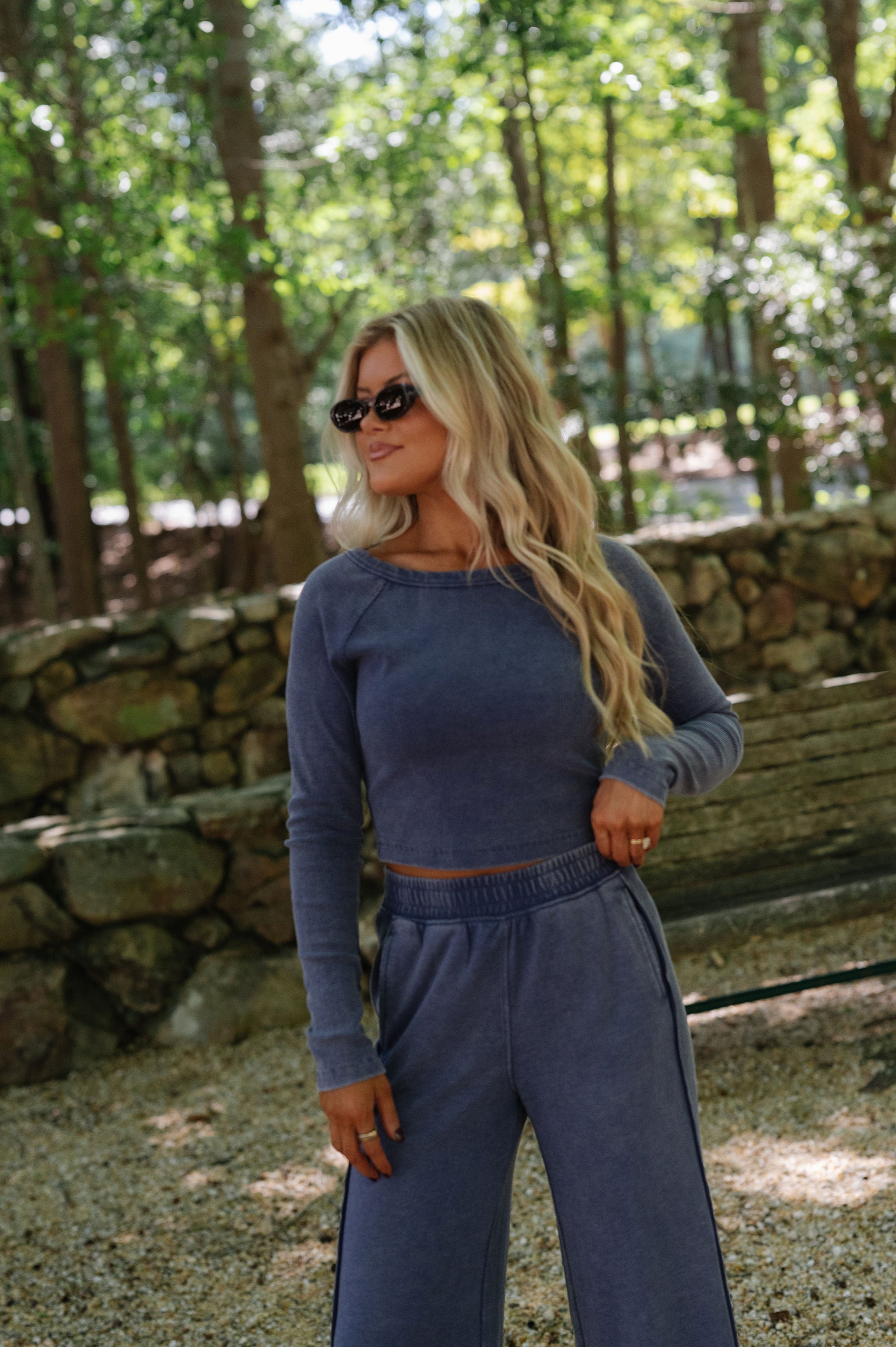 Harleigh Mineral Washed French Terry Set-Navy