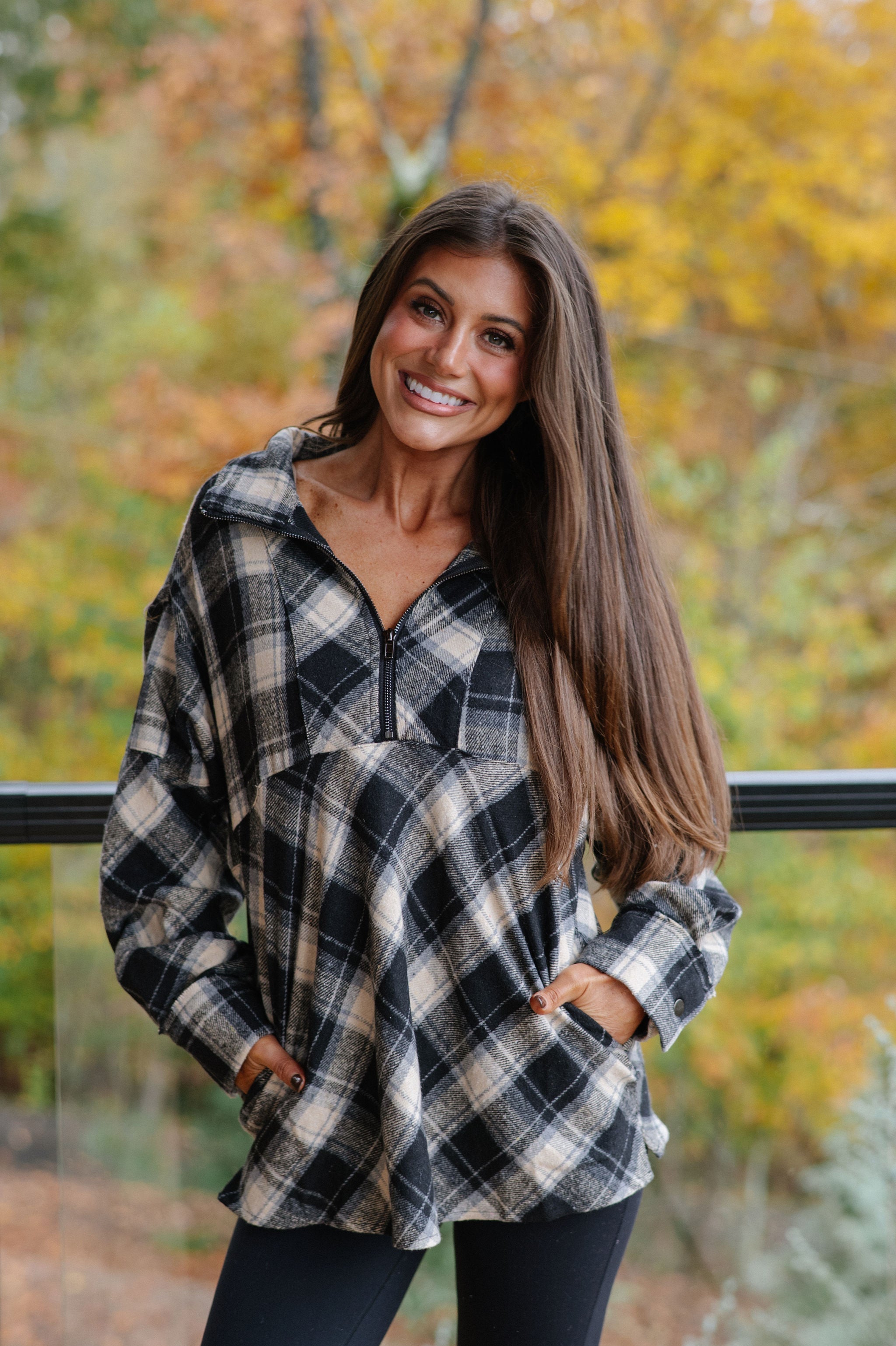 Mya Plaid Pullover-Black