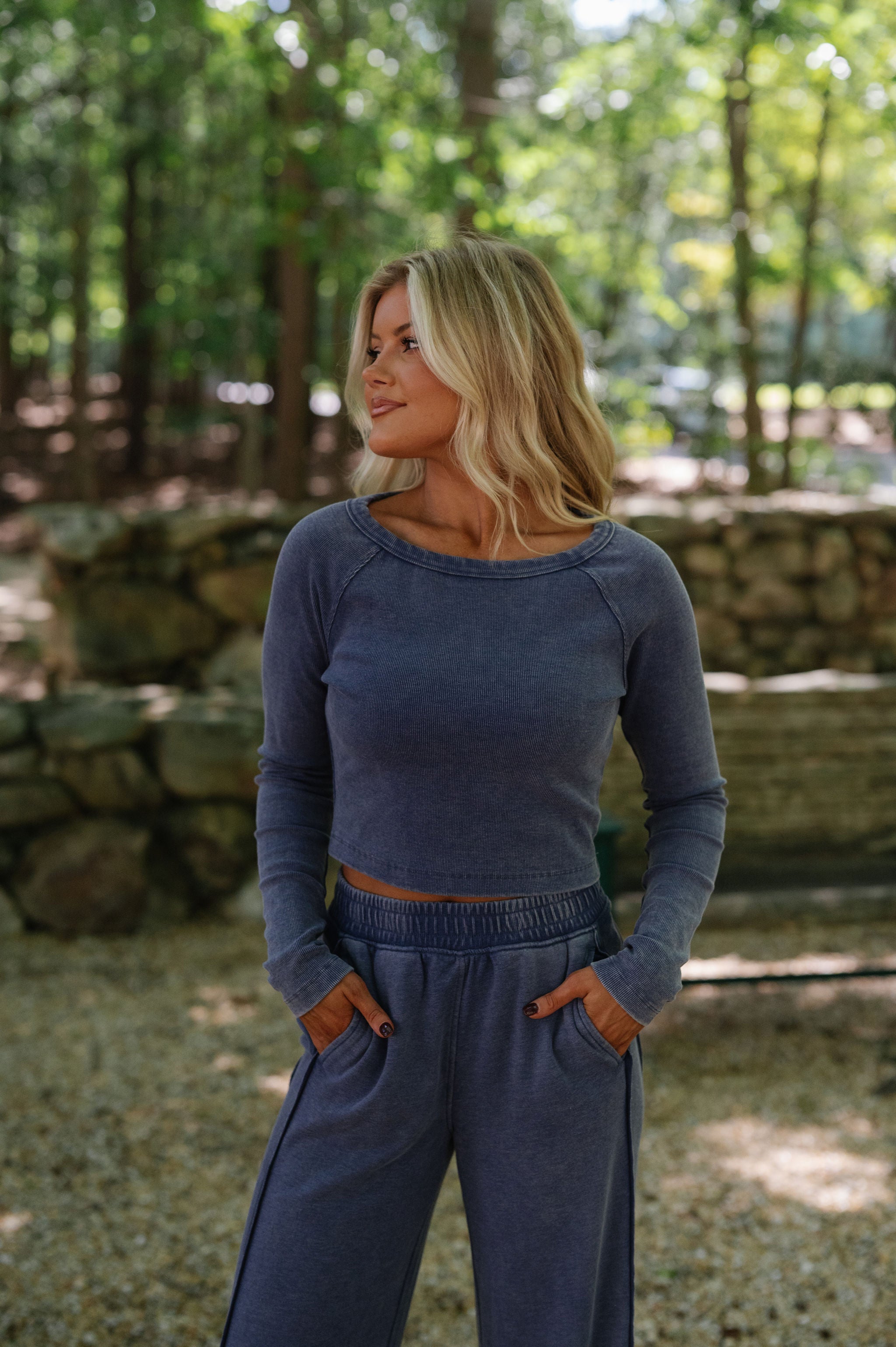 Harleigh Mineral Washed French Terry Set-Navy