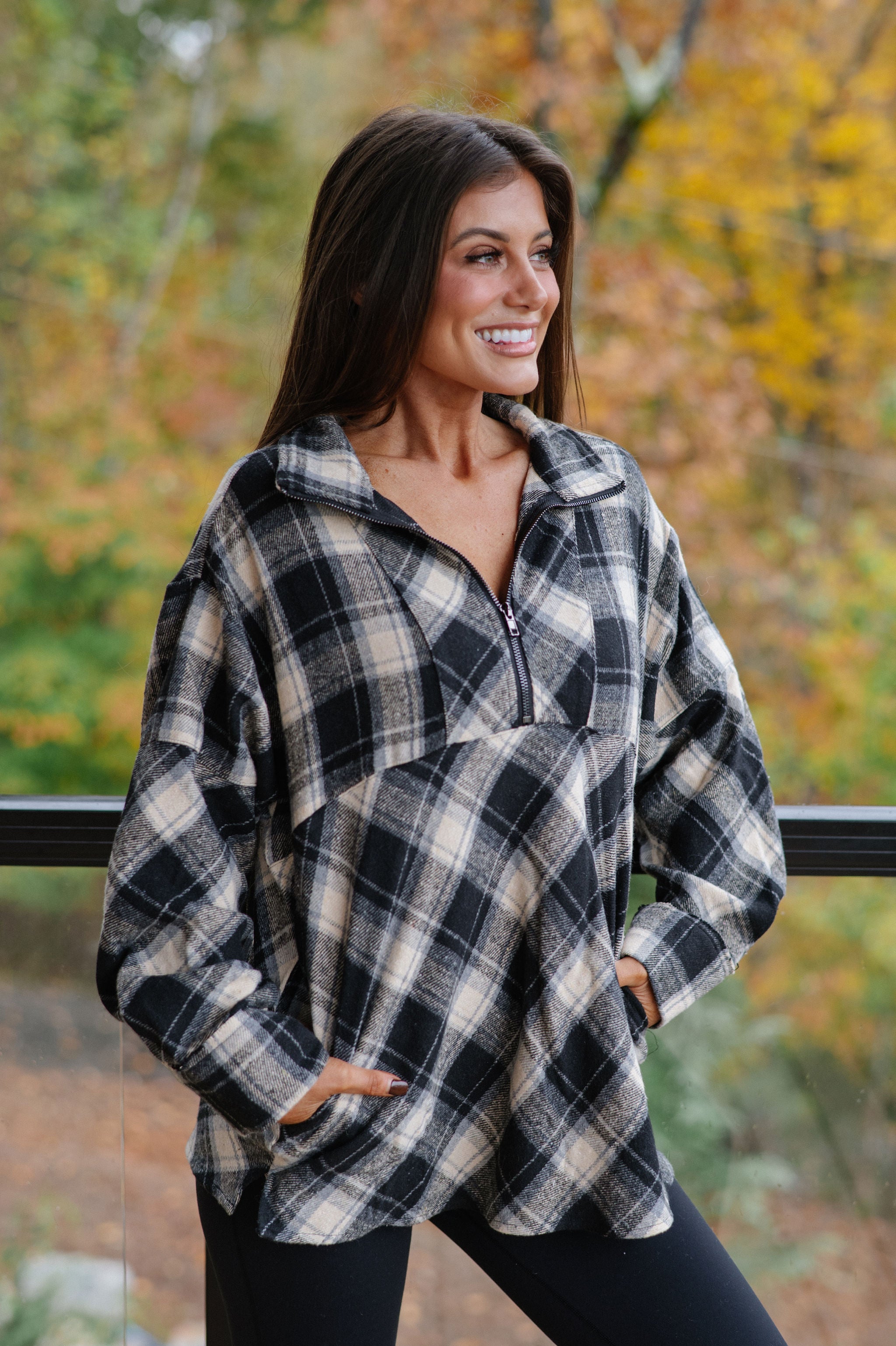 Mya Plaid Pullover-Black