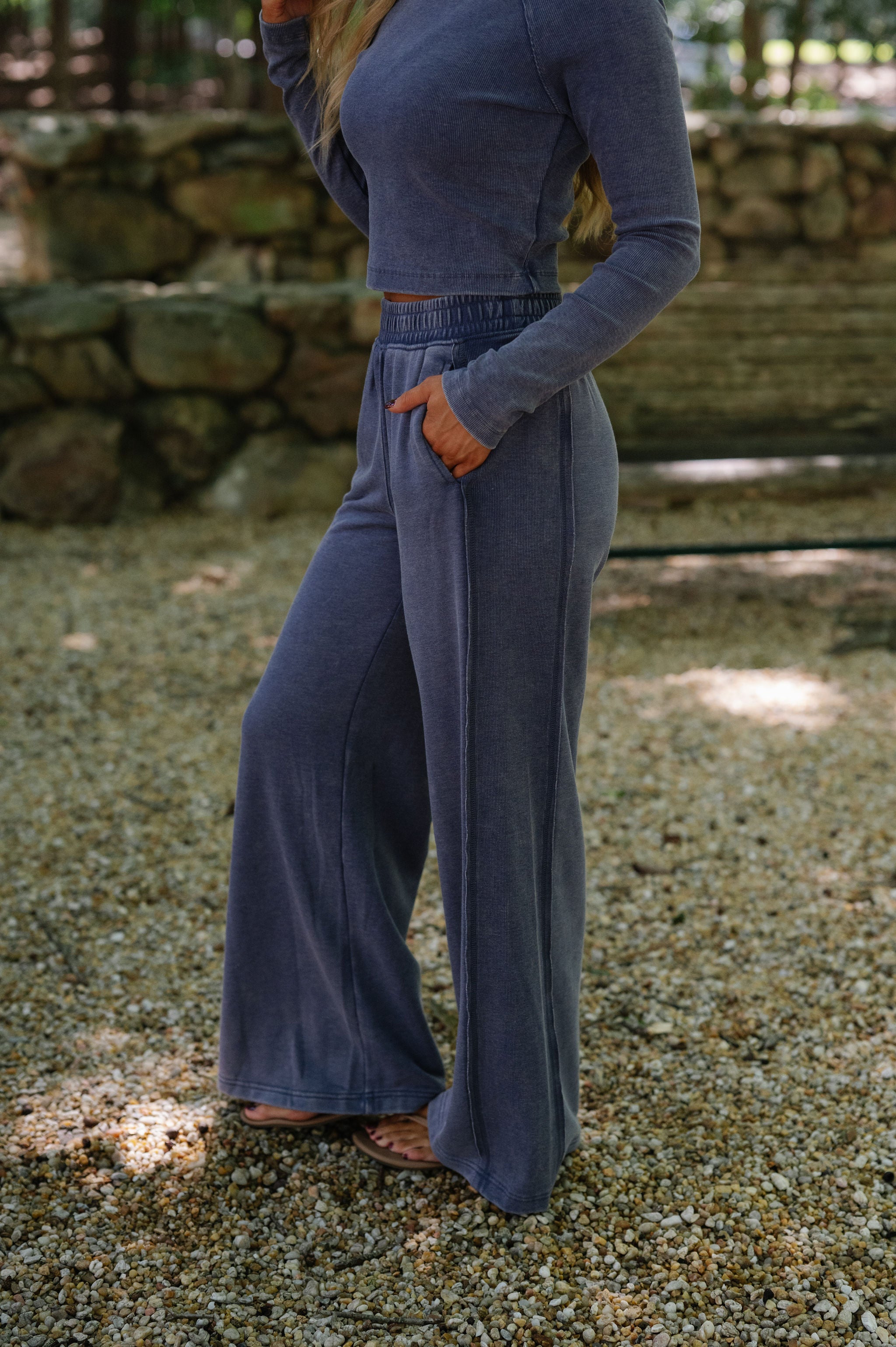 Harleigh Mineral Washed French Terry Set-Navy