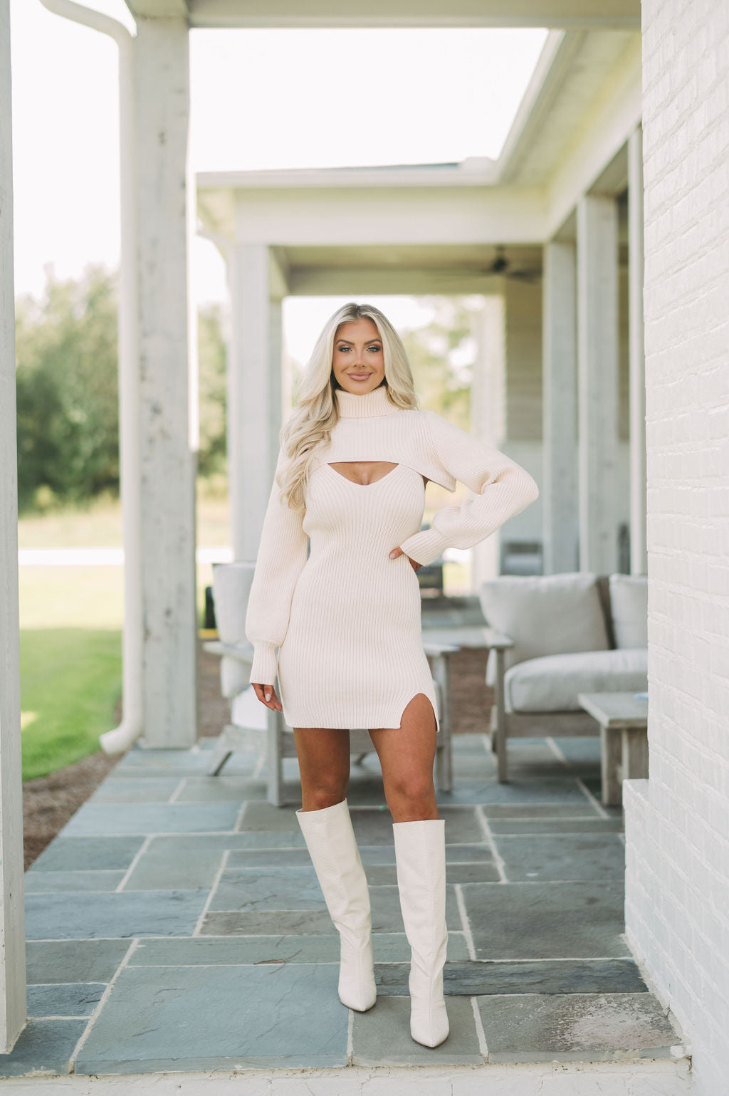 Two Piece Sweater Set Dress- Cream