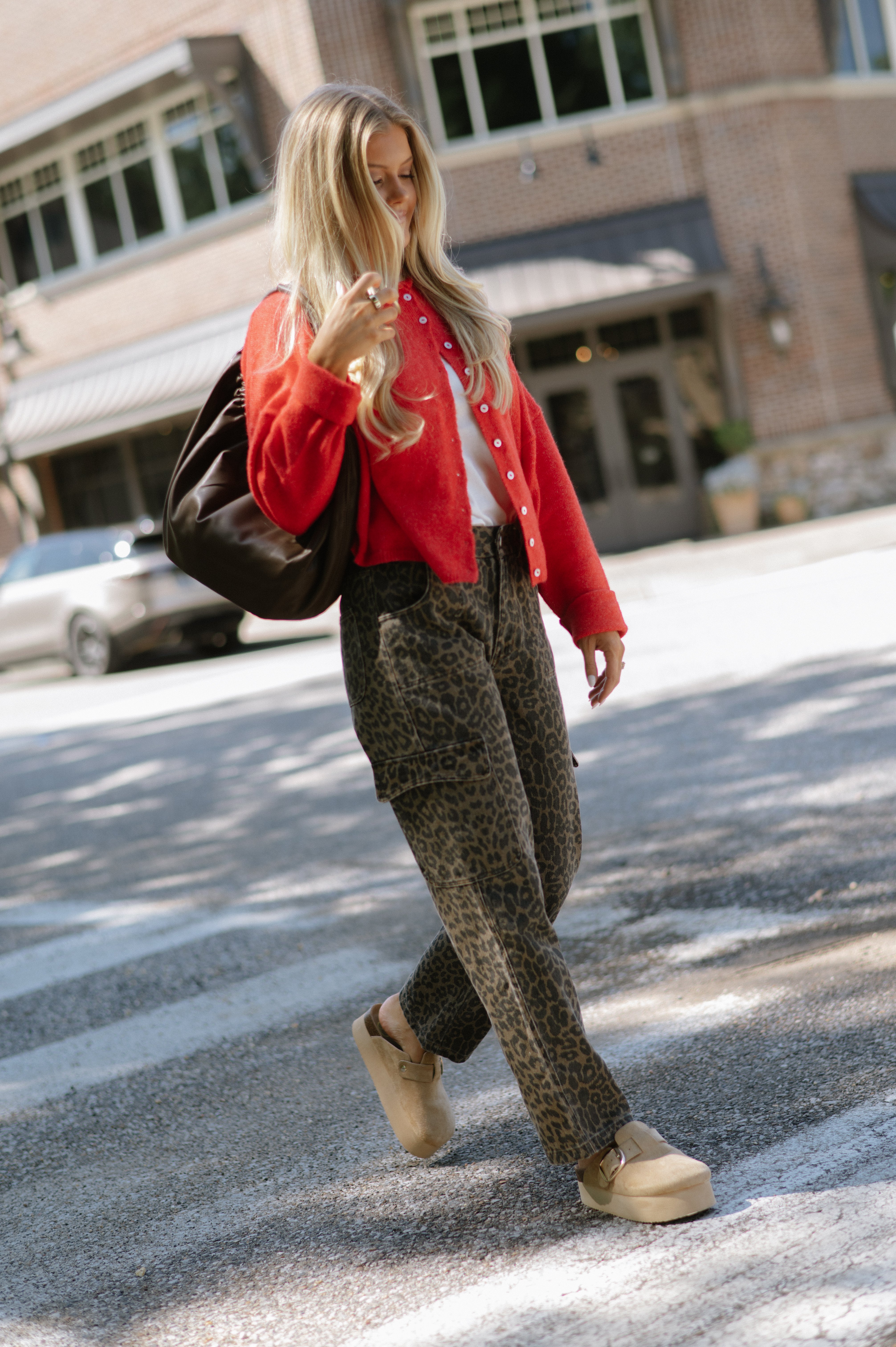 Cheetah Print Cargo Pants-Brown