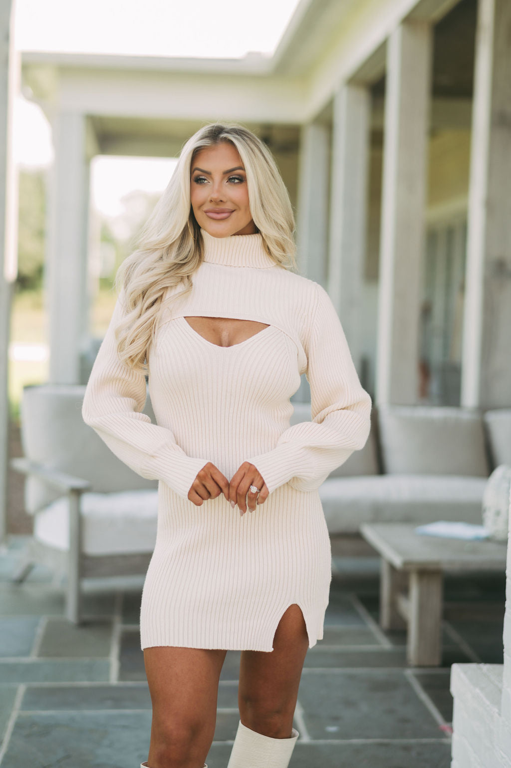 Two Piece Sweater Set Dress- Cream