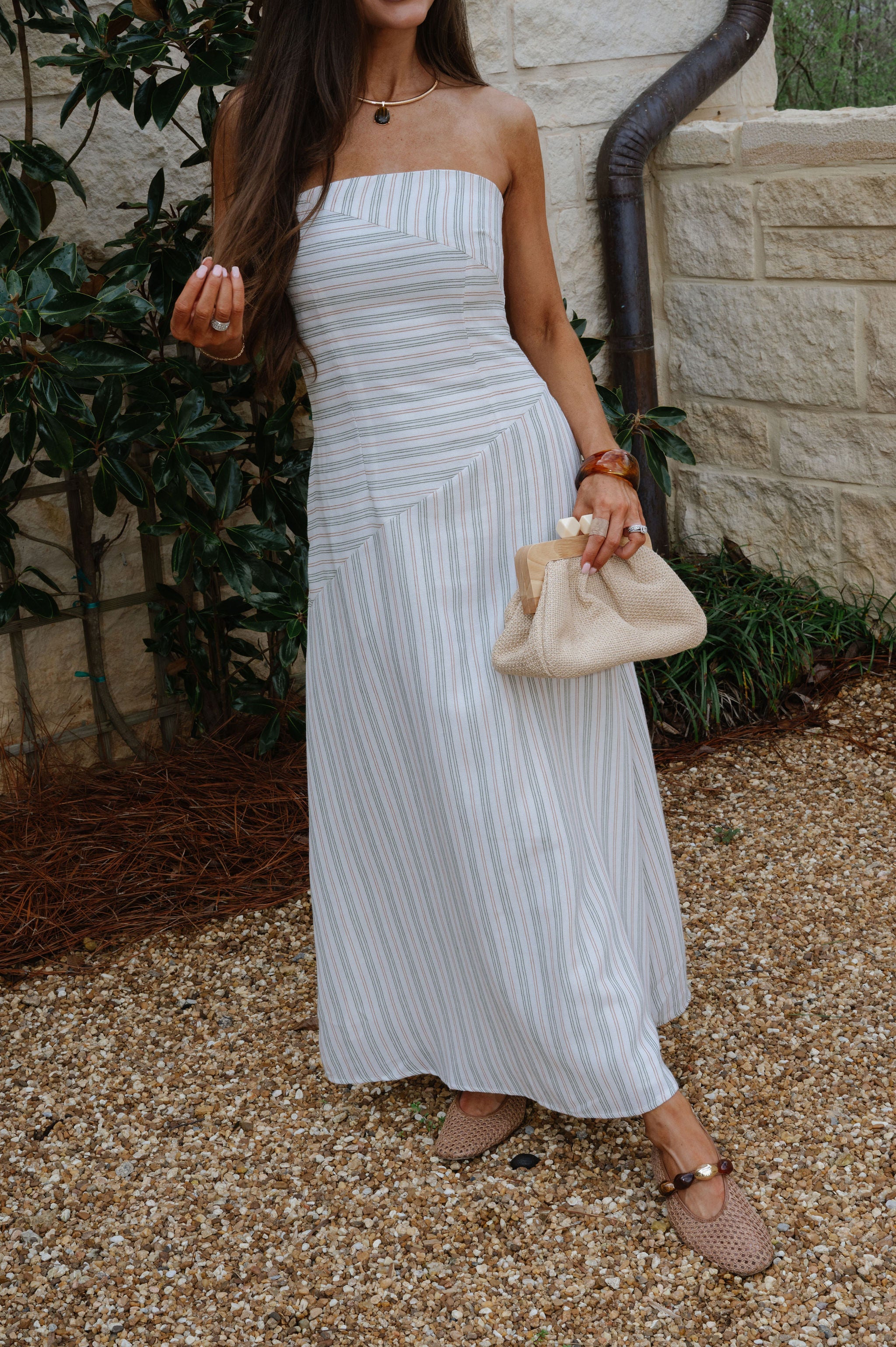 Stripes Strapless Maxi Dress-Multi