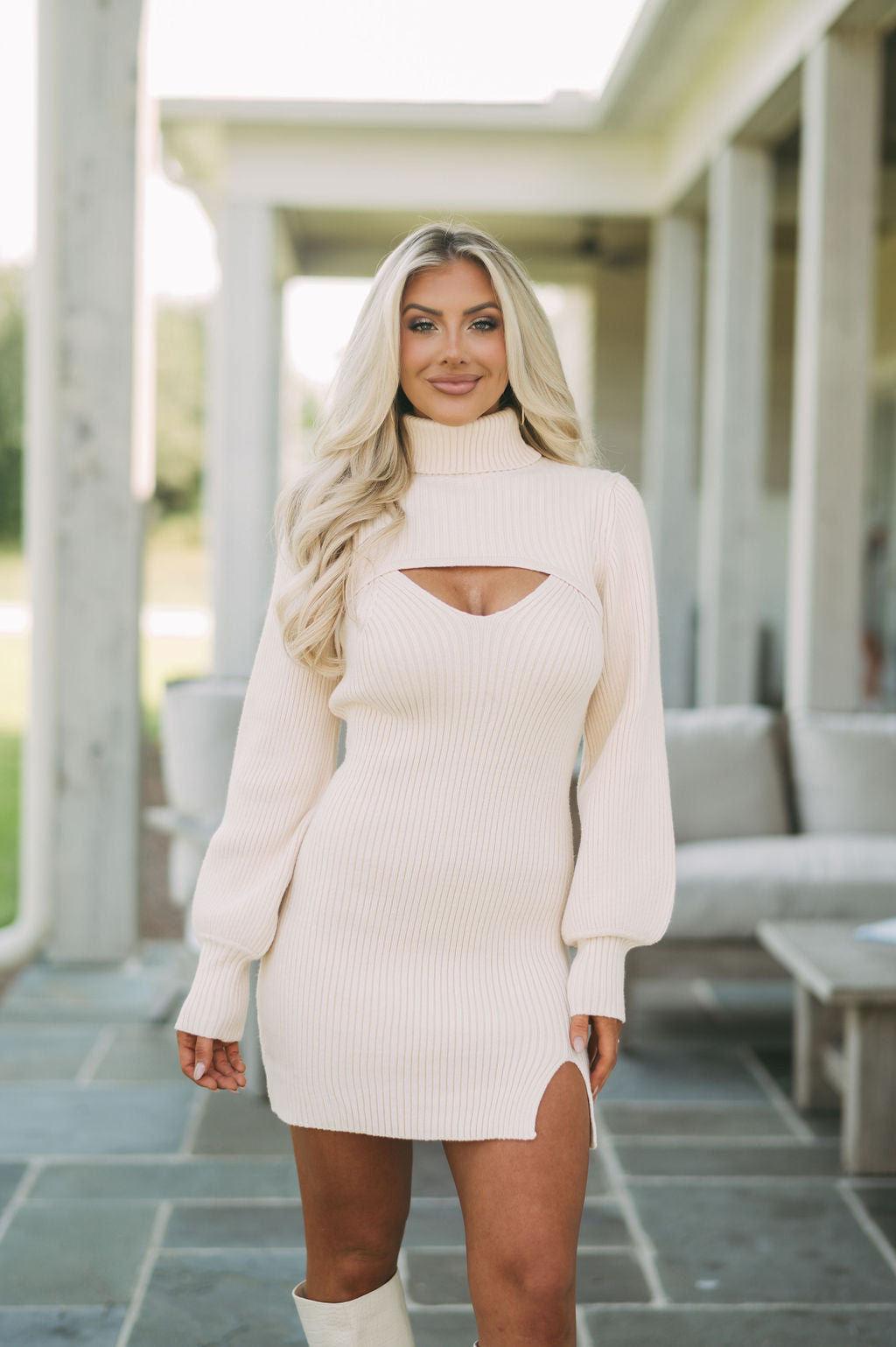 Two Piece Sweater Set Dress- Cream