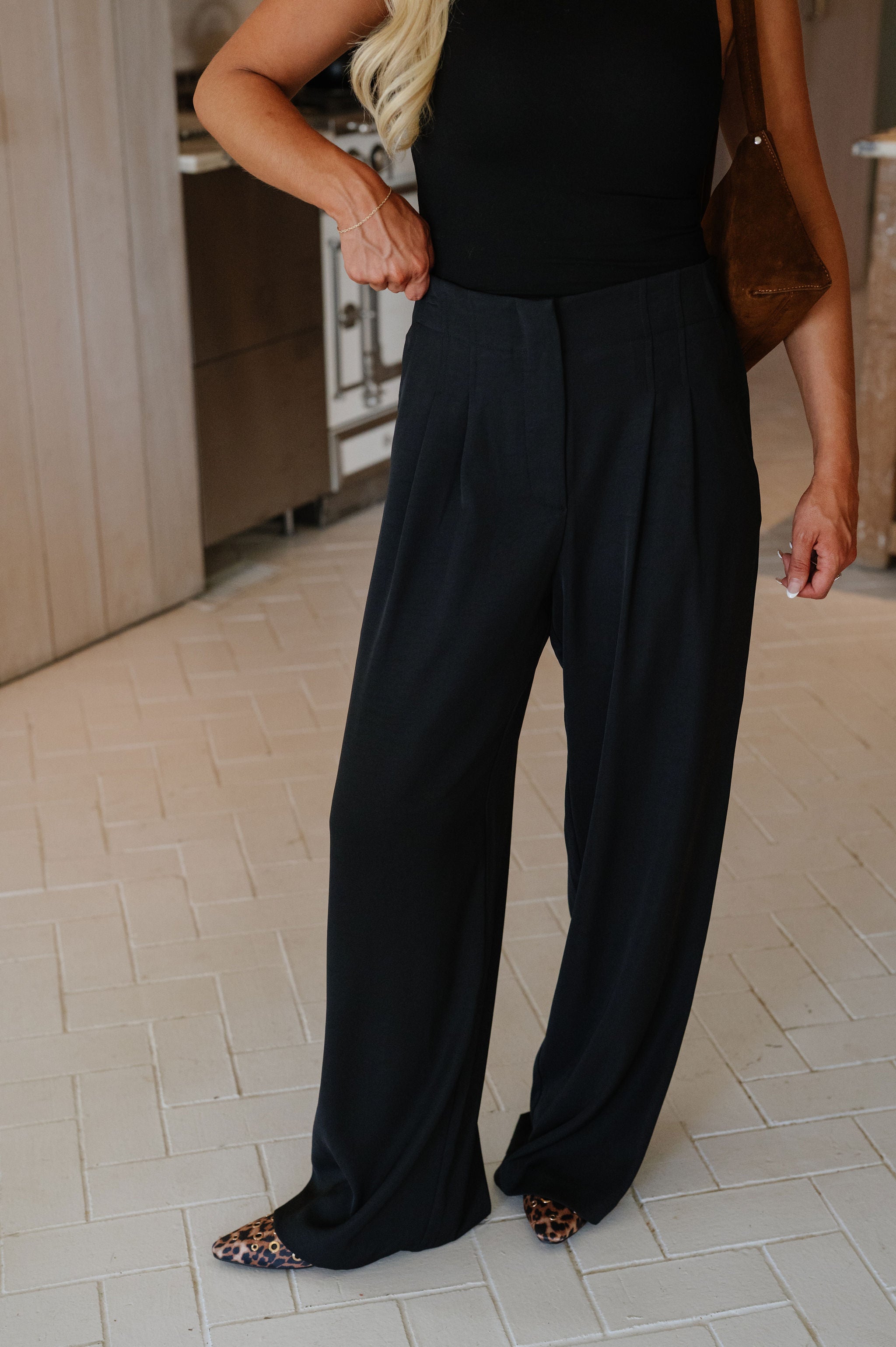 Zoey Recycled Wide Leg Pants-Black
