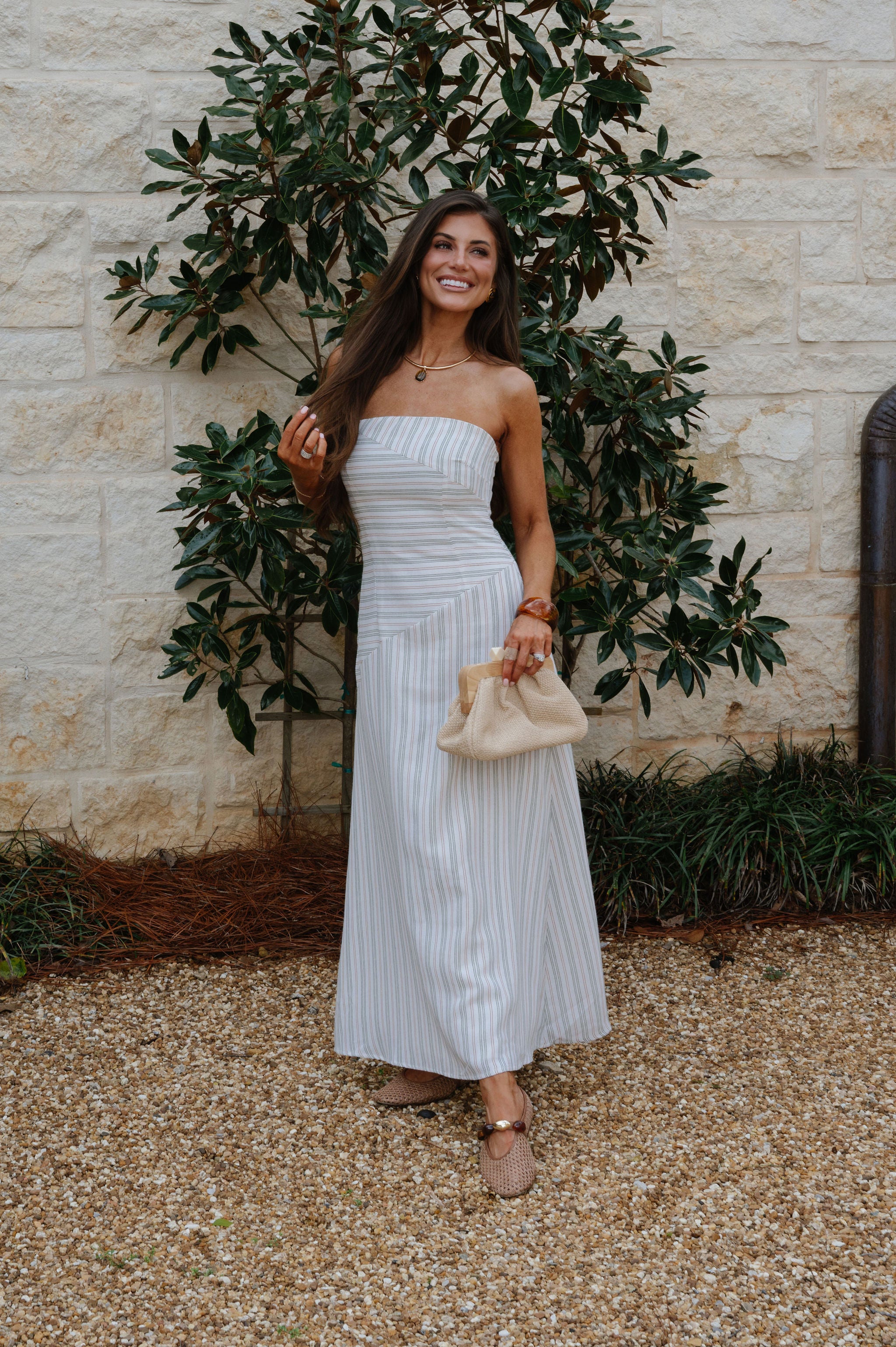 Stripes Strapless Maxi Dress-Multi