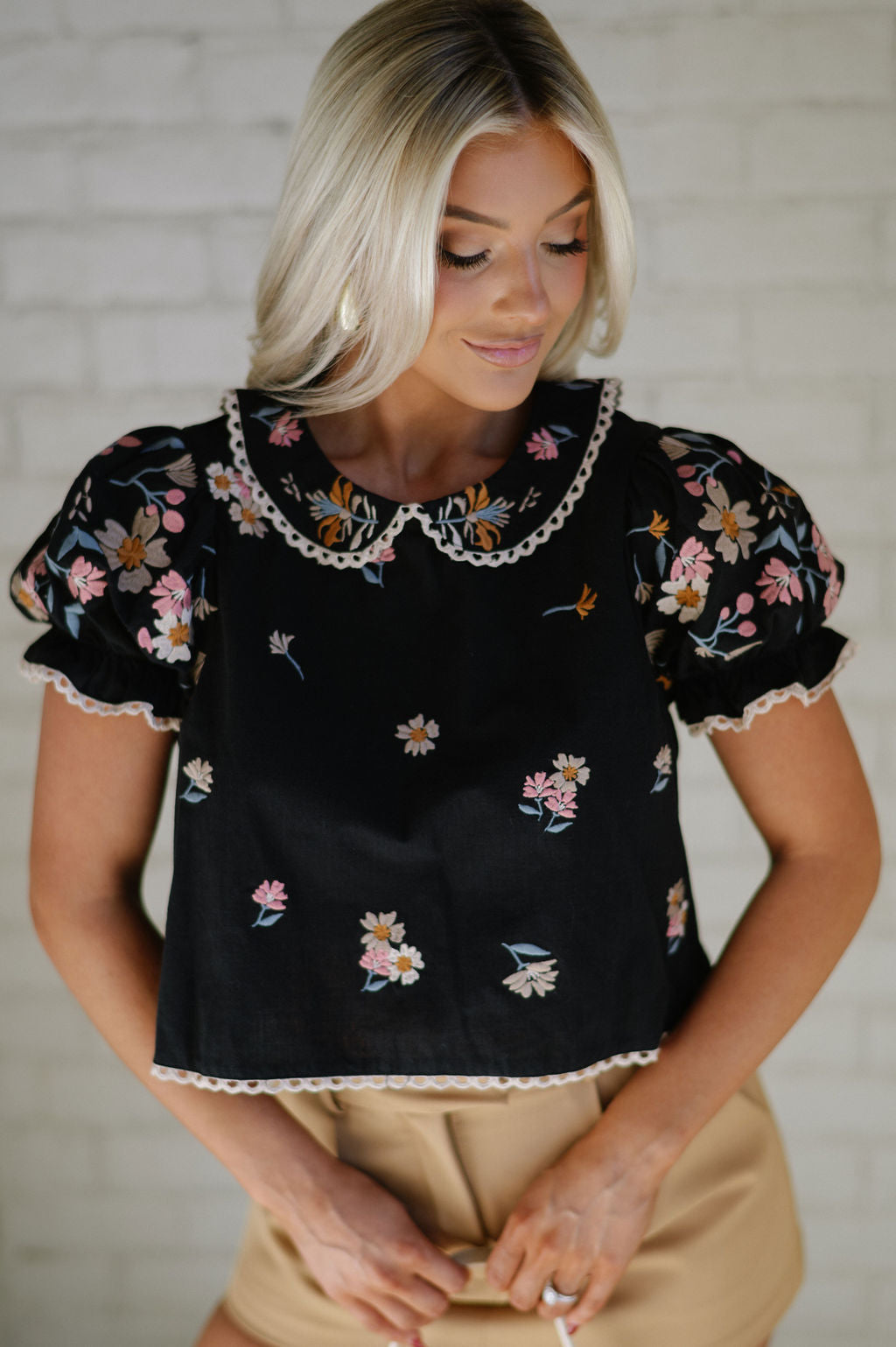 Mavis Embroidered Top-Black