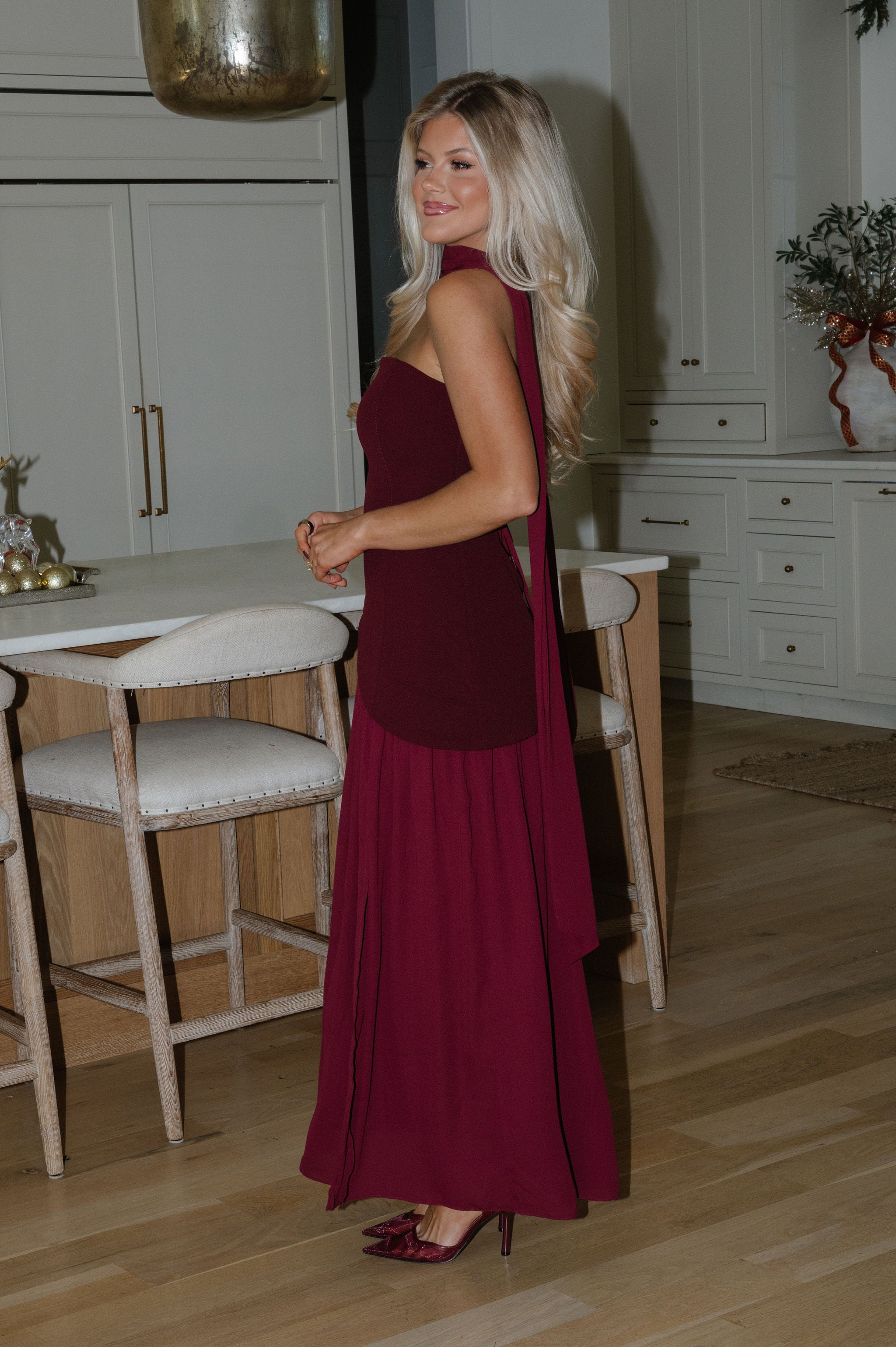 Eva Contrasted Maxi Dress-Wine
