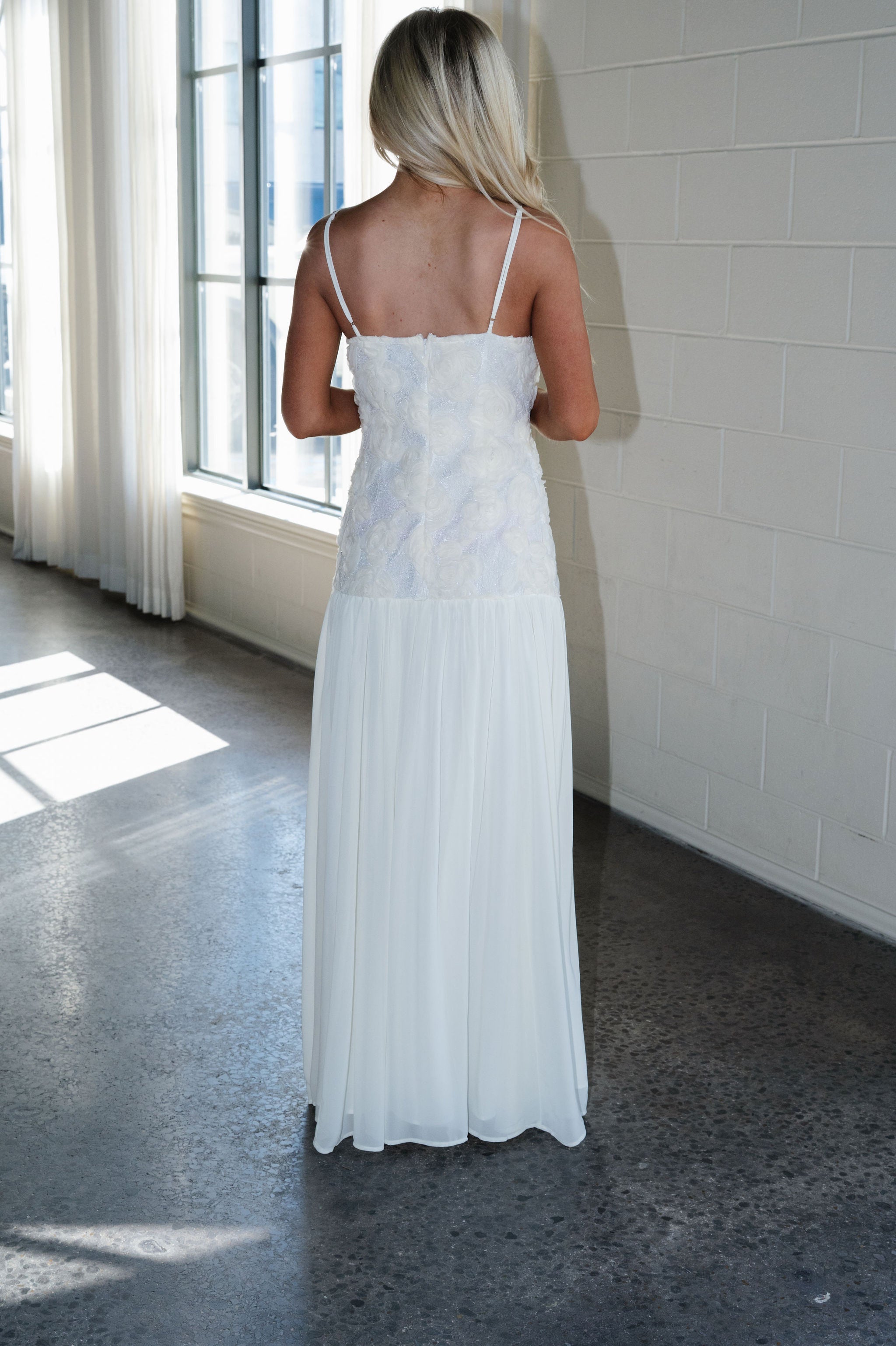 Elegant Rose Textured Maxi Dress-Ivory