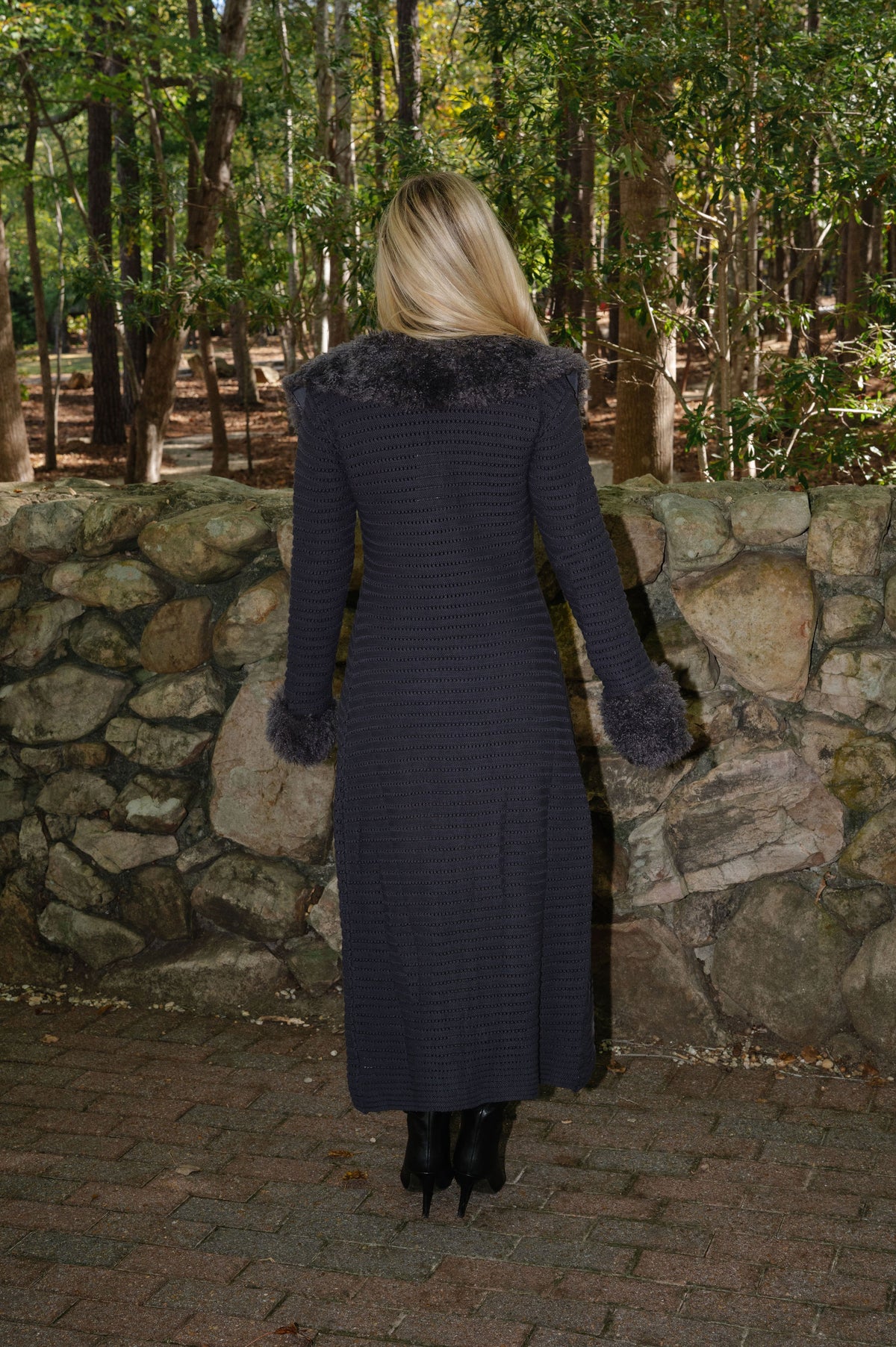 Midi Long Sleeve Fur Cardigan-Grey