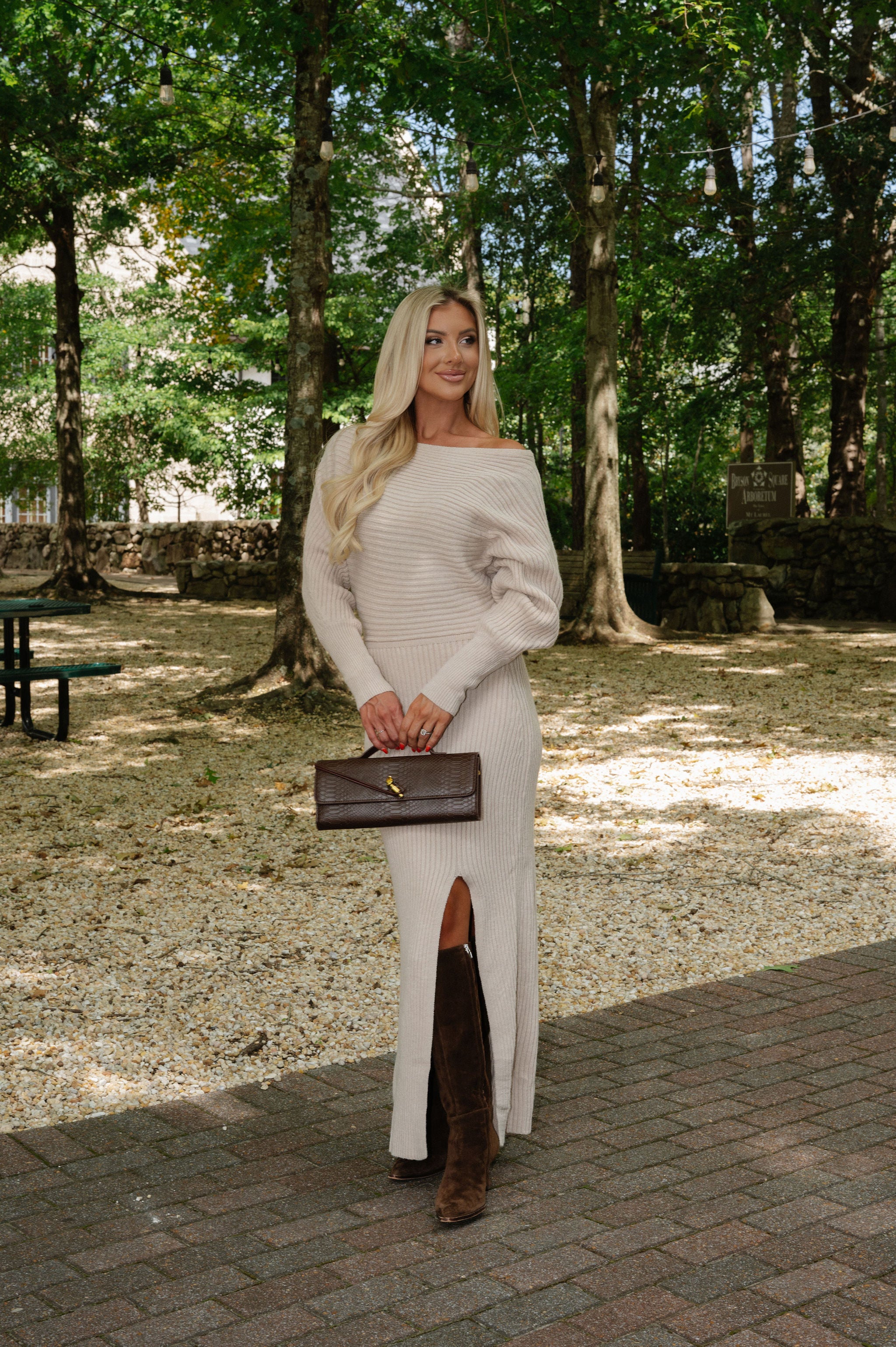 Covens  Sweater Knit Maxi Dress-Light Taupe