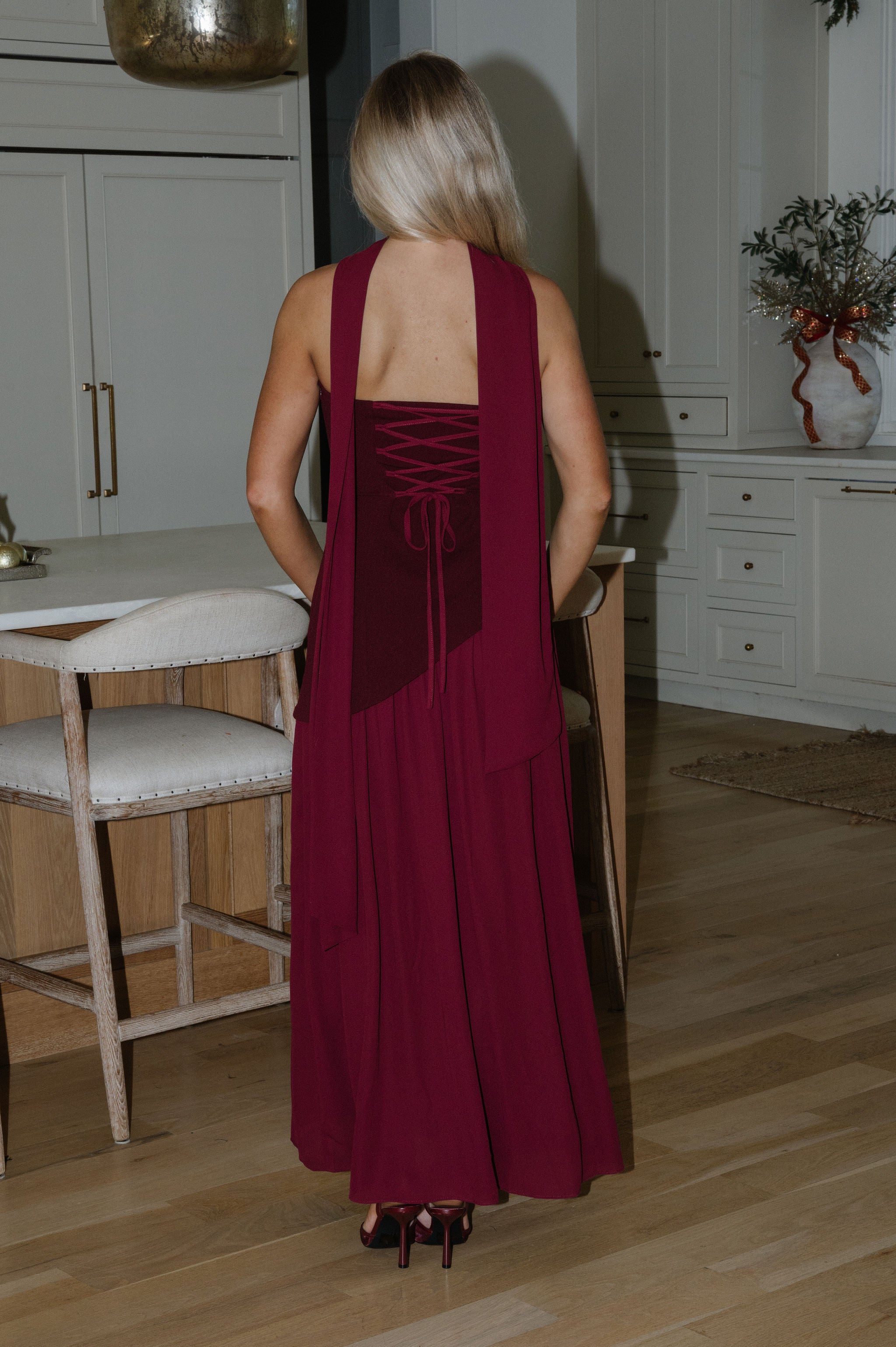 Eva Contrasted Maxi Dress-Wine