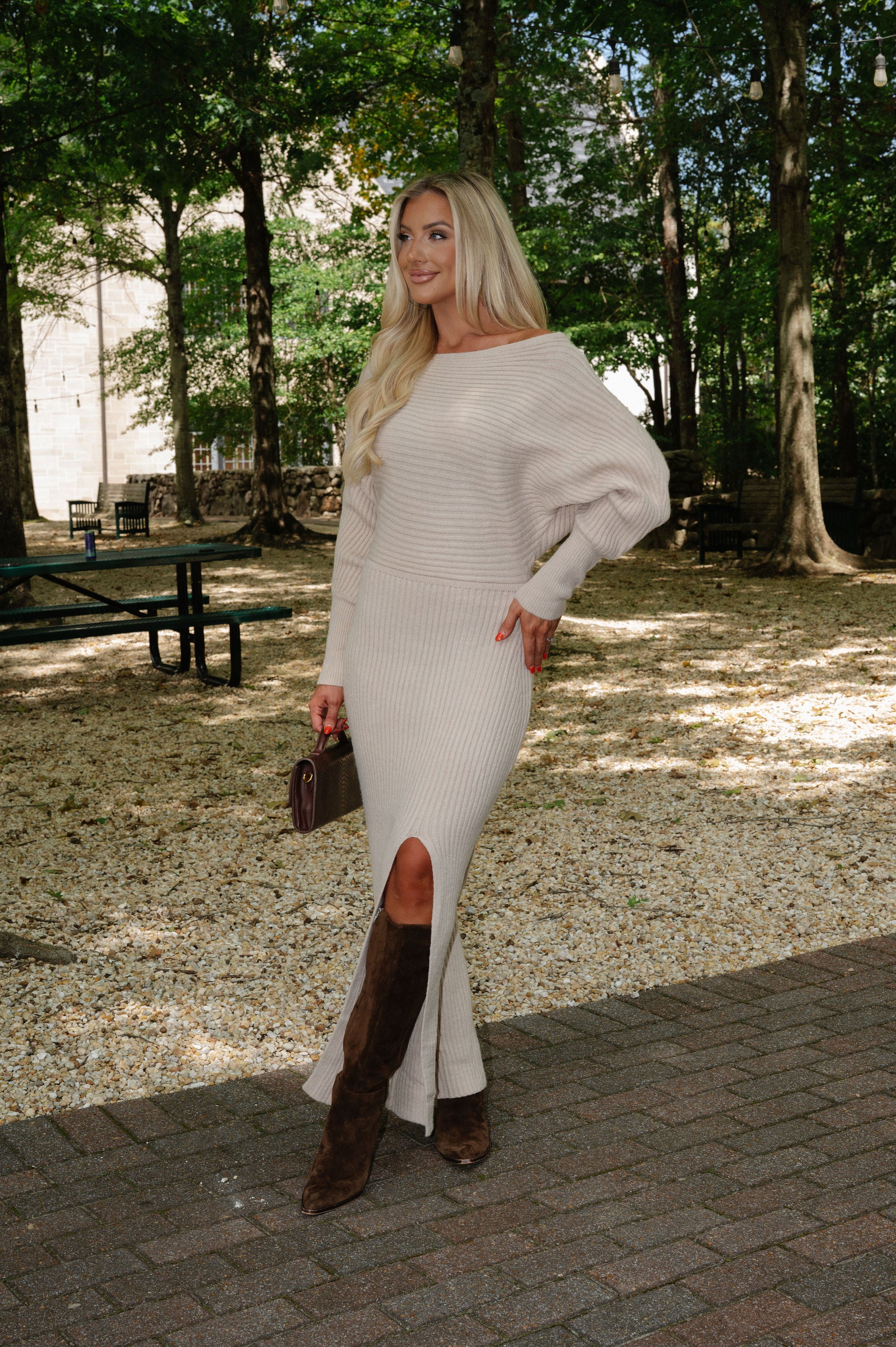 Covens  Sweater Knit Maxi Dress-Light Taupe