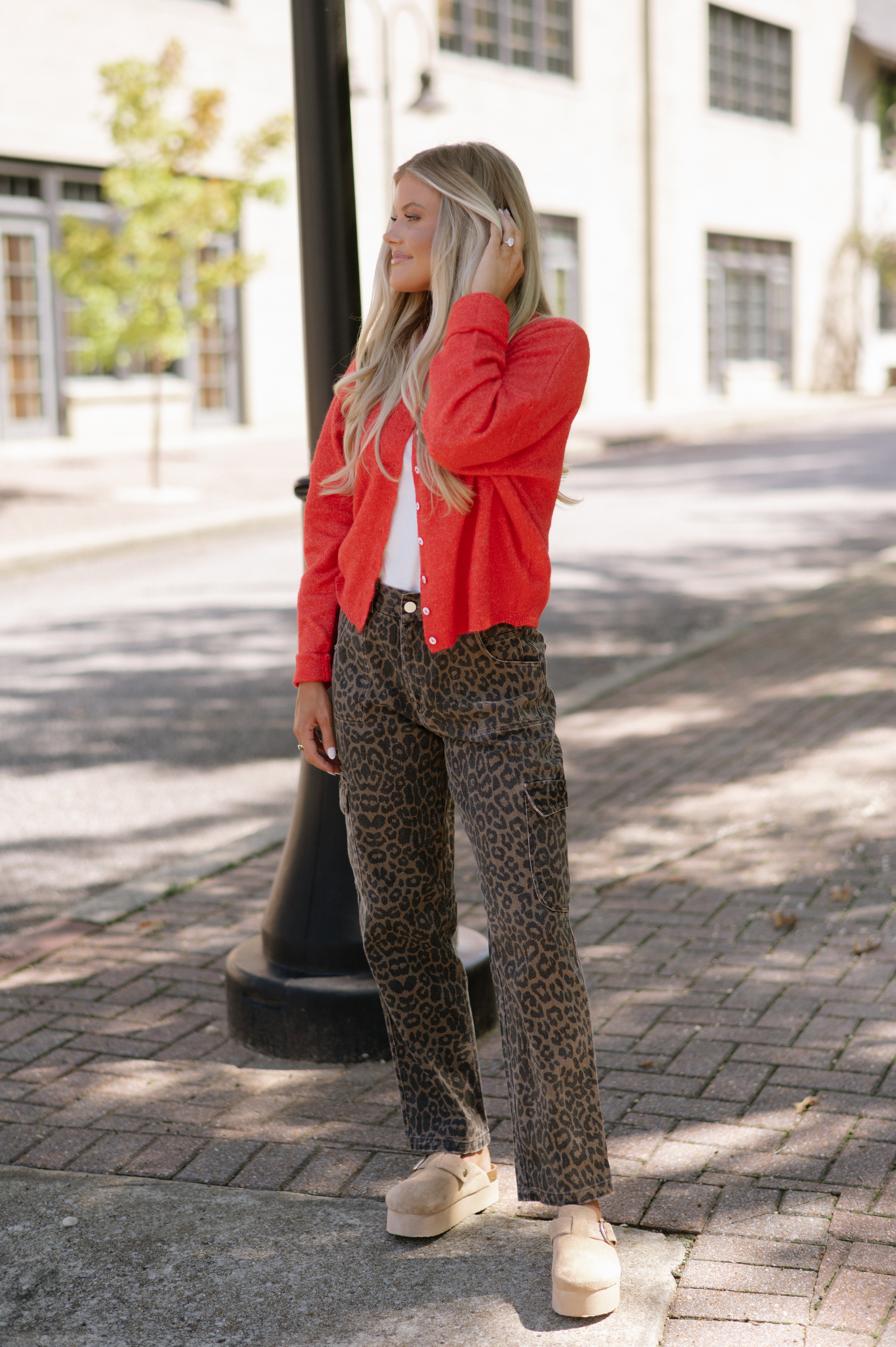 Cheetah Print Cargo Pants-Brown