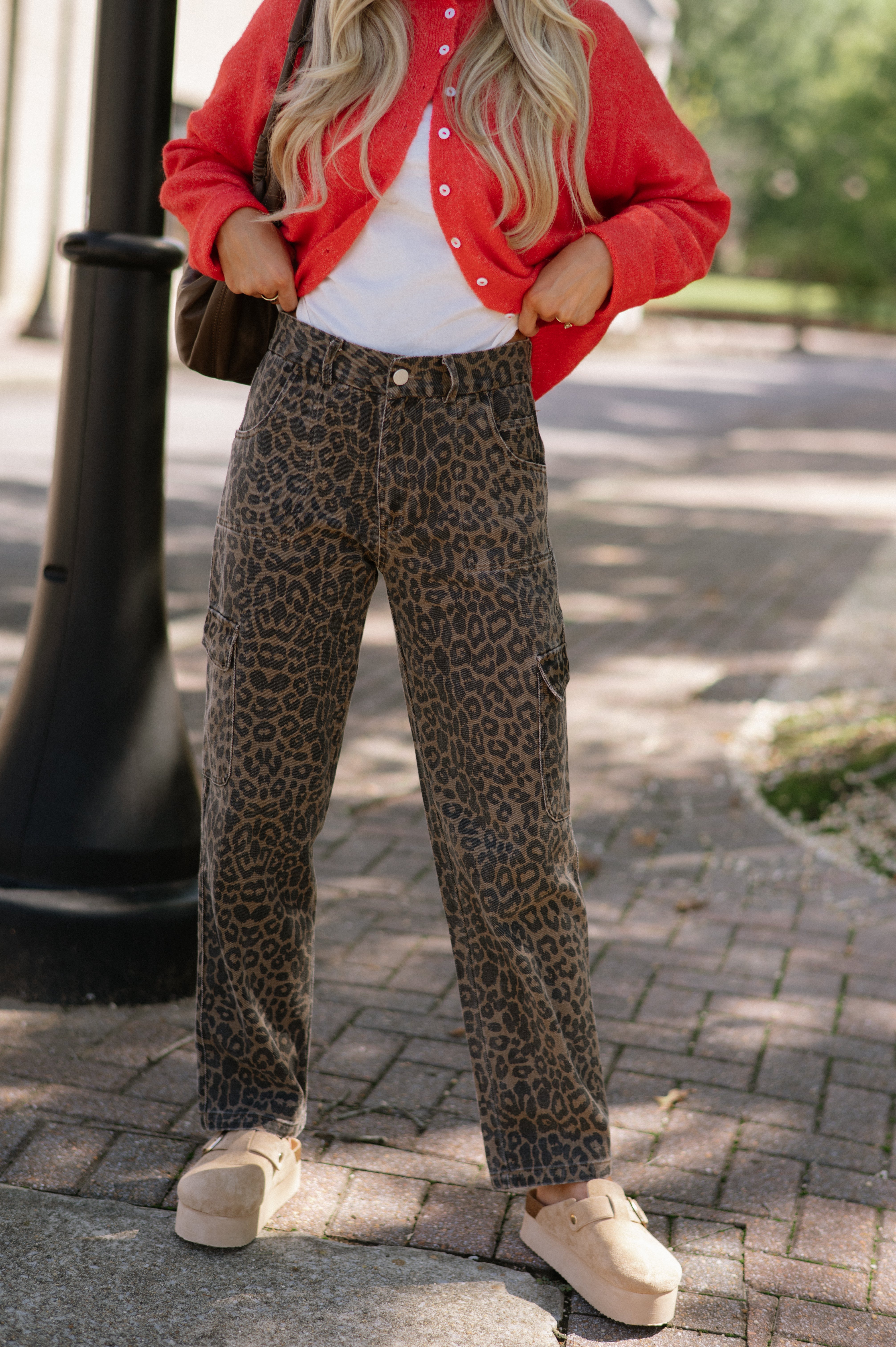 Cheetah Print Cargo Pants-Brown