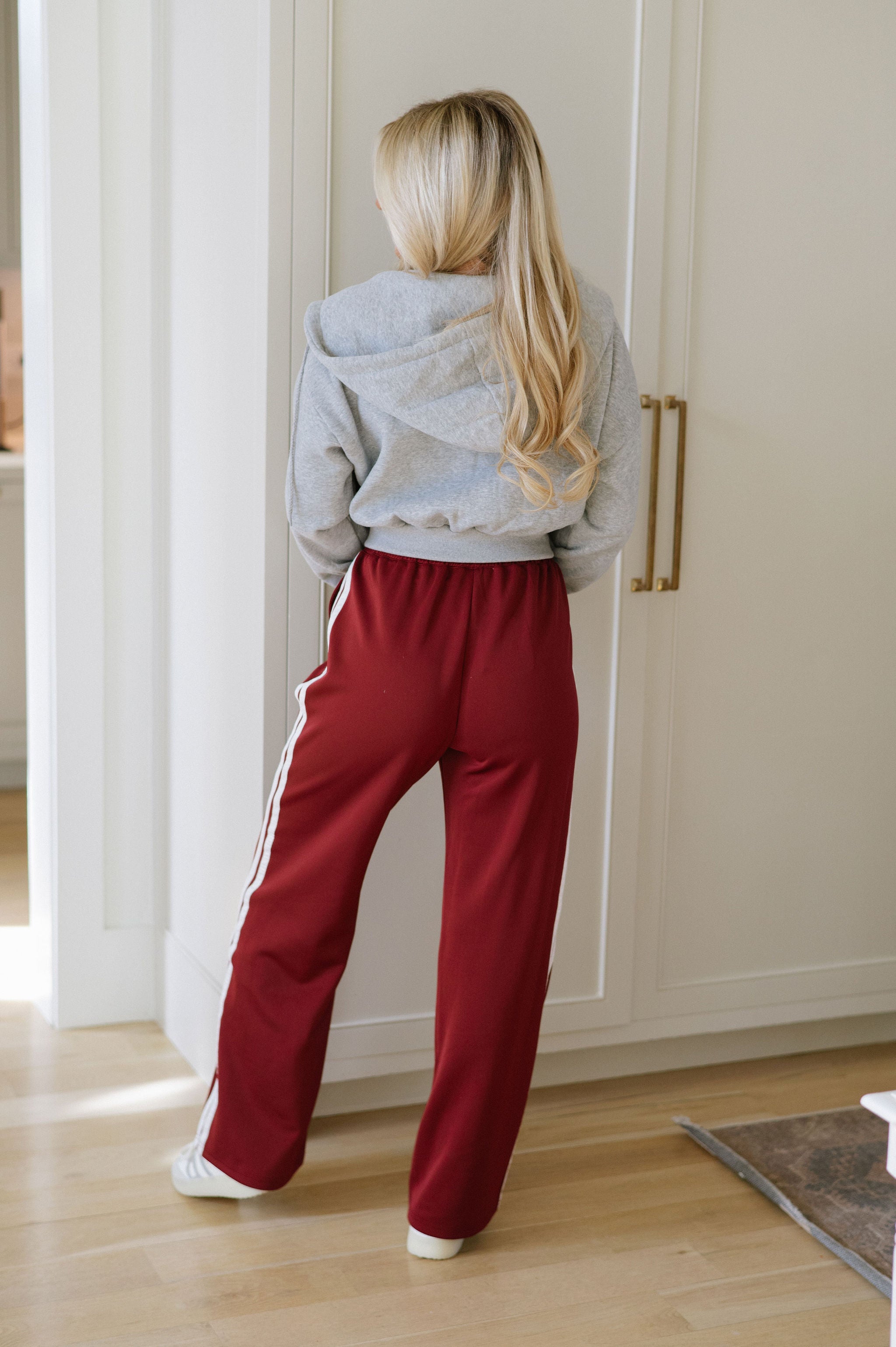 Wide Leg Track Pants- Burgundy