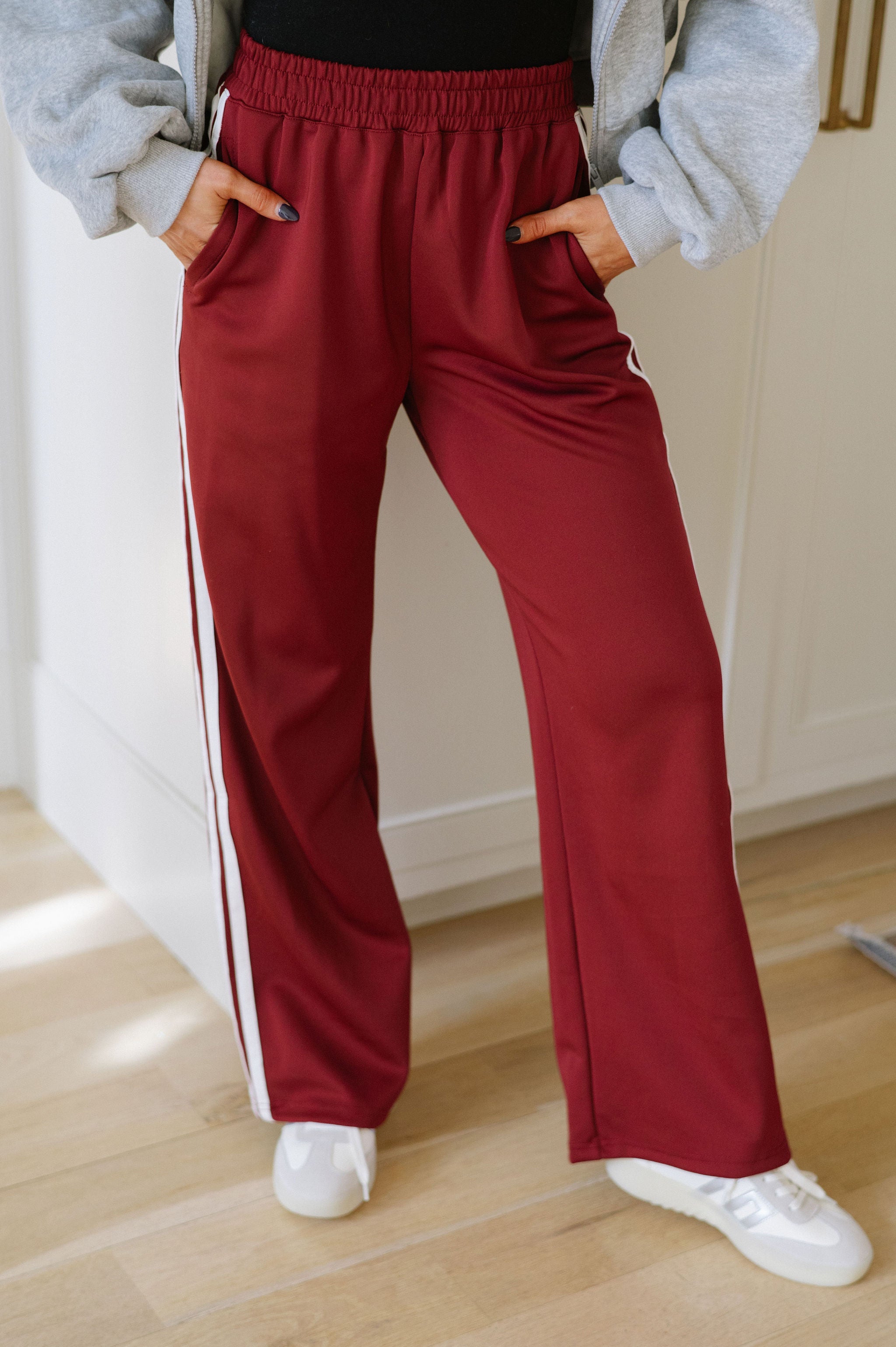 Wide Leg Track Pants- Burgundy