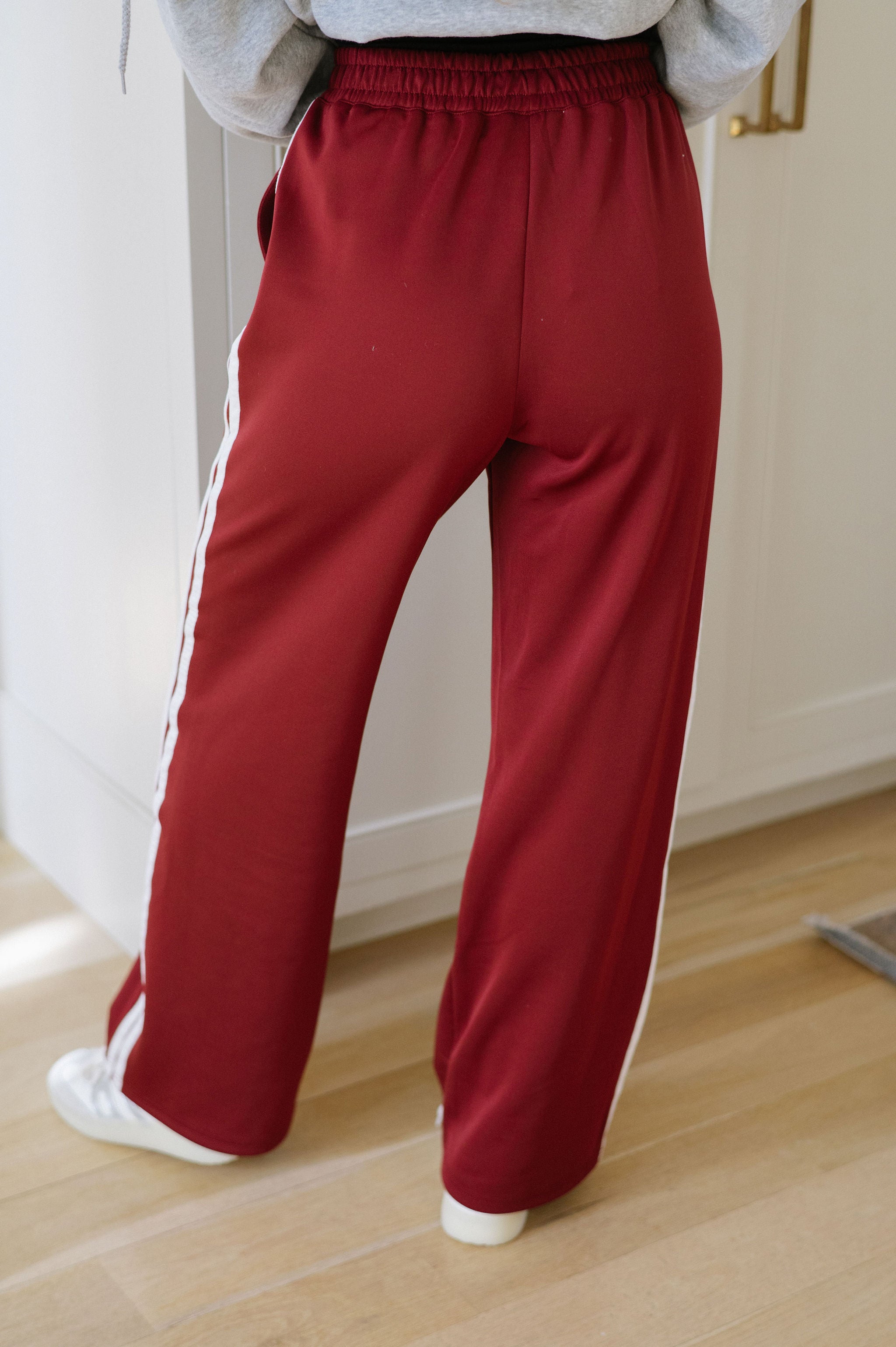 Wide Leg Track Pants- Burgundy