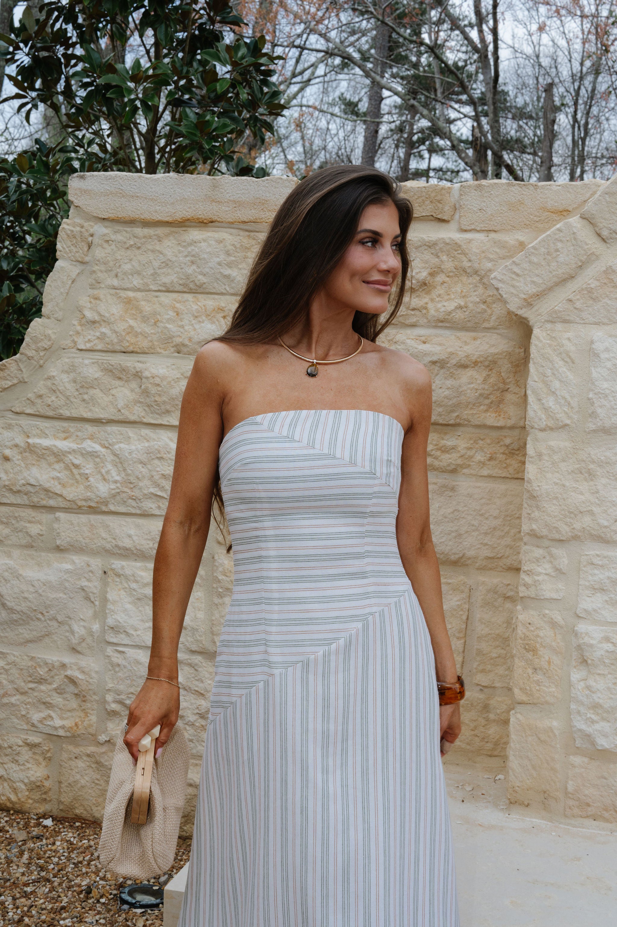 Stripes Strapless Maxi Dress-Multi