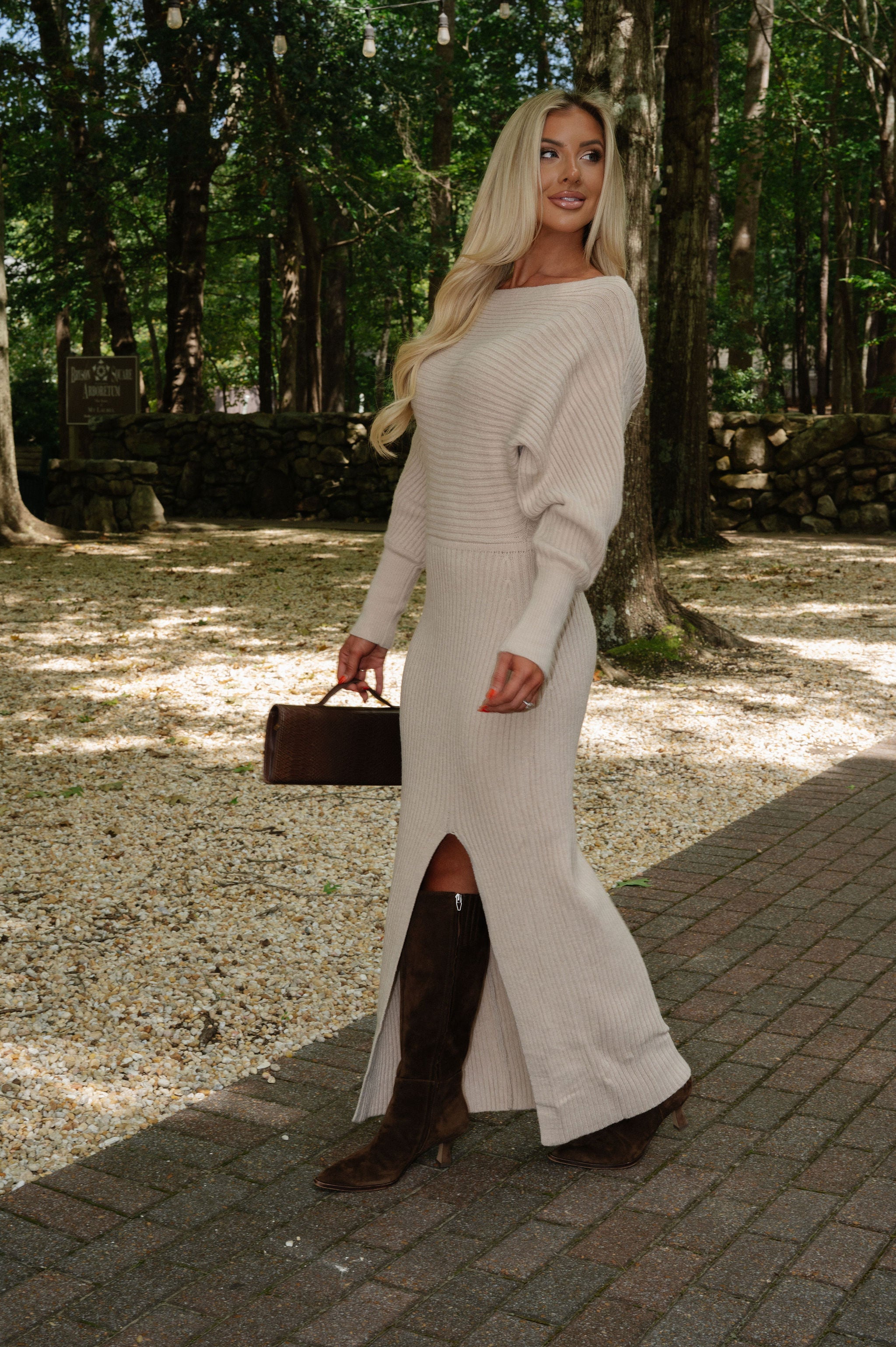 Covens  Sweater Knit Maxi Dress-Light Taupe