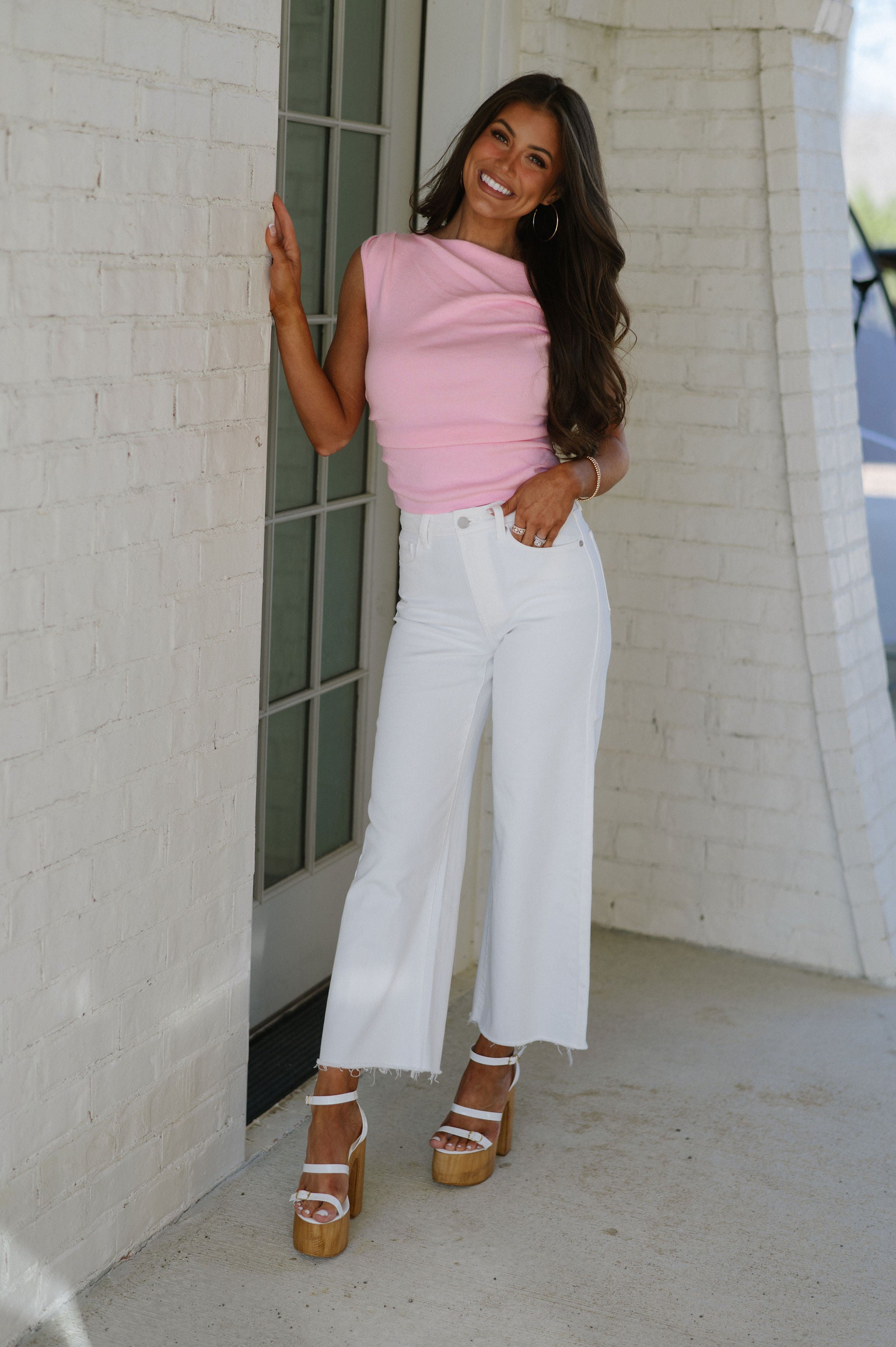 Cali Slim Wide Leg Jeans-White