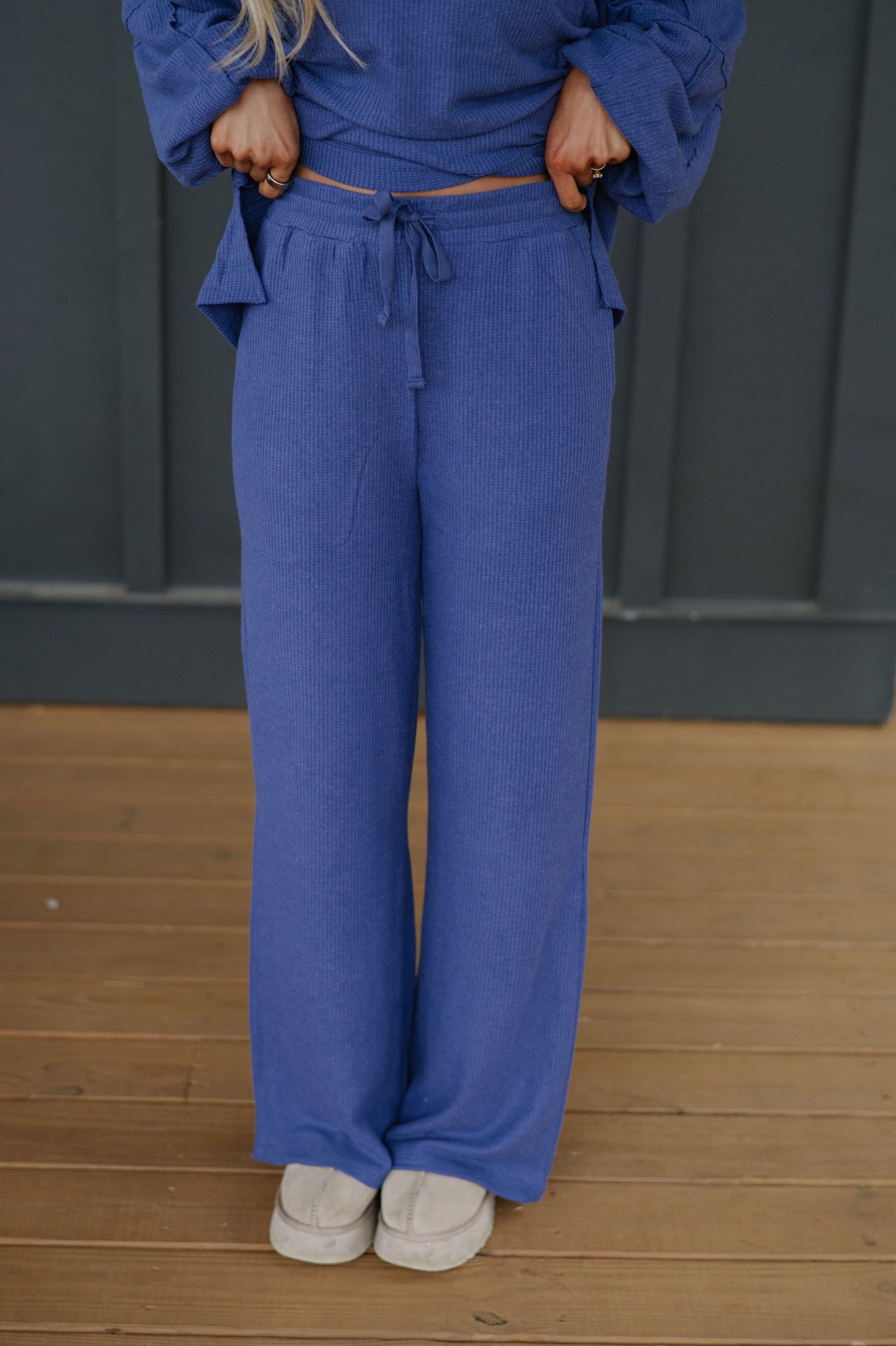 Brushed Waffle Knit Set-Dusty Indigo