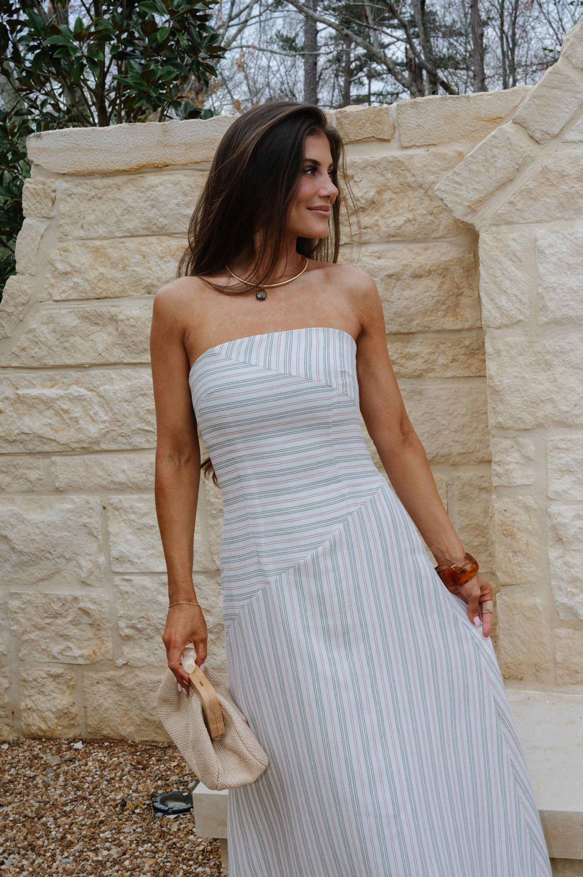 Stripes Strapless Maxi Dress-Multi