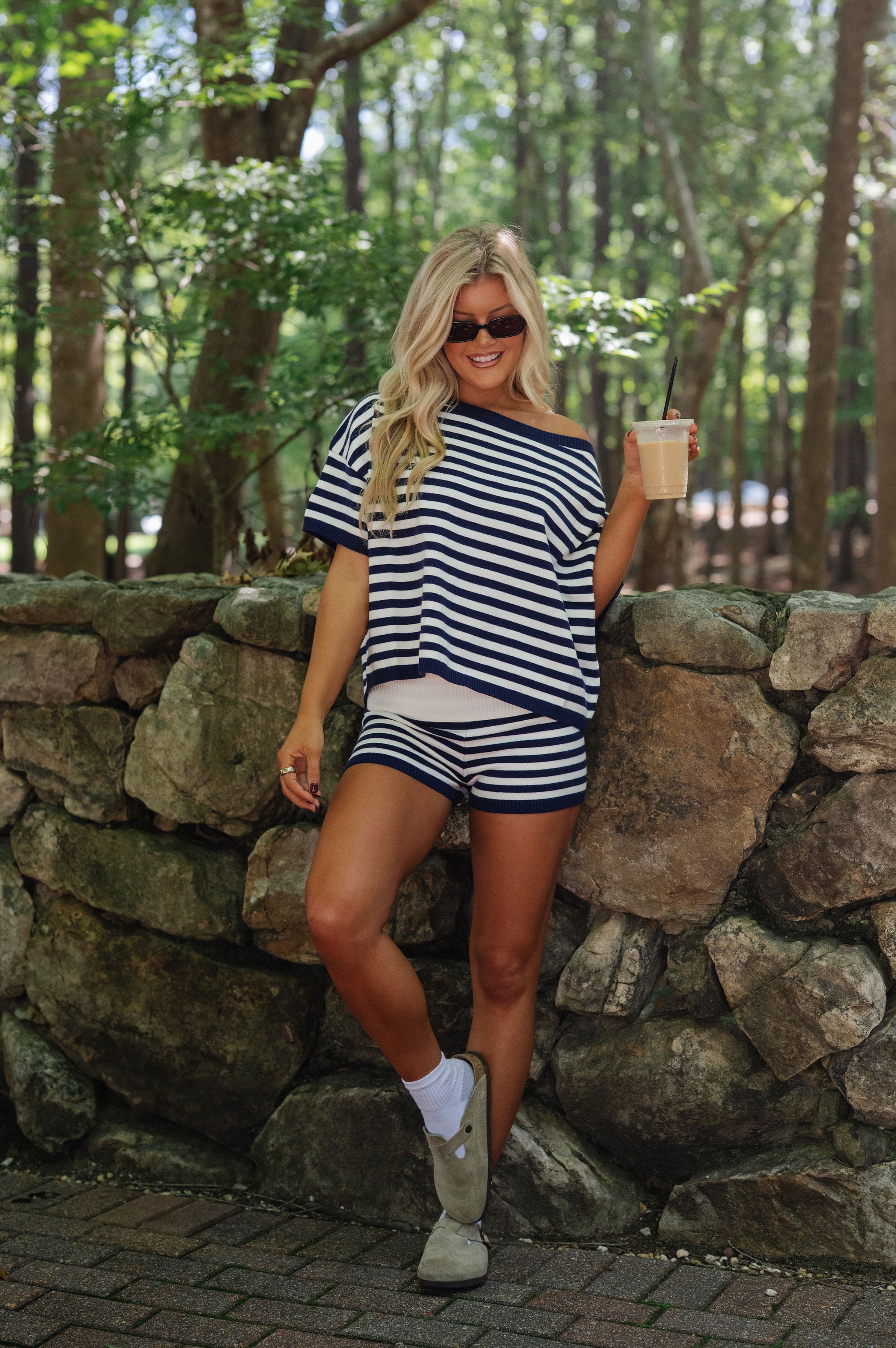 Stassi Stripe Knit Set-Off White/Navy